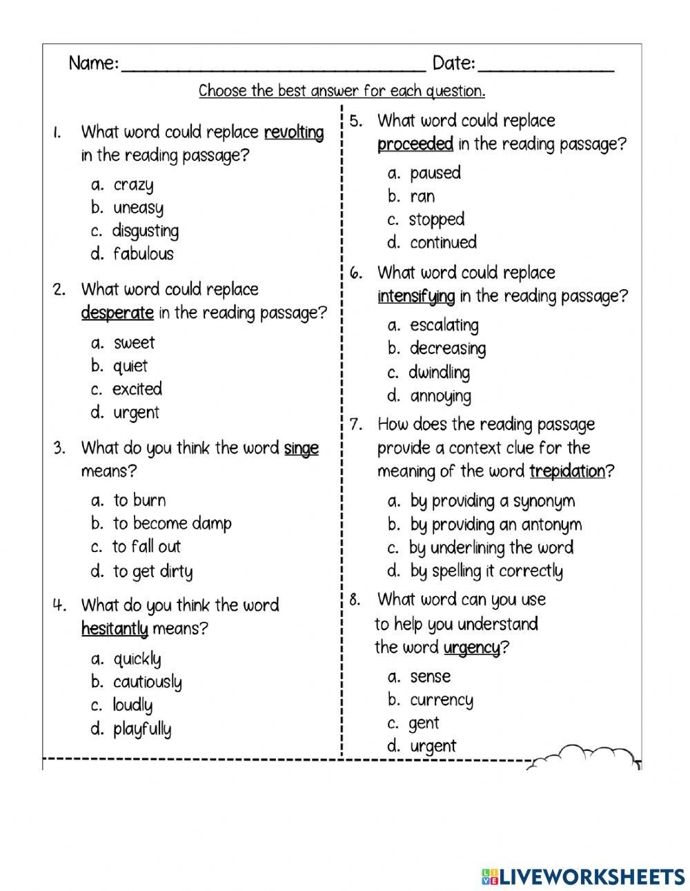 context clues worksheets 5th grade