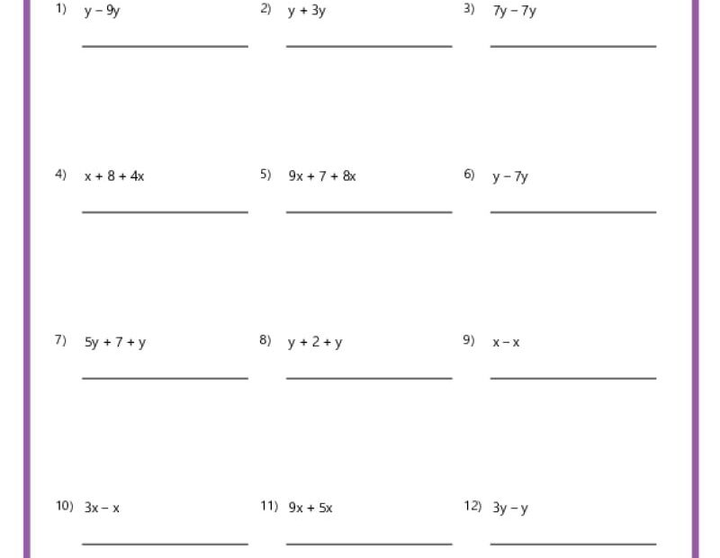 6th Grade Algebra Worksheets