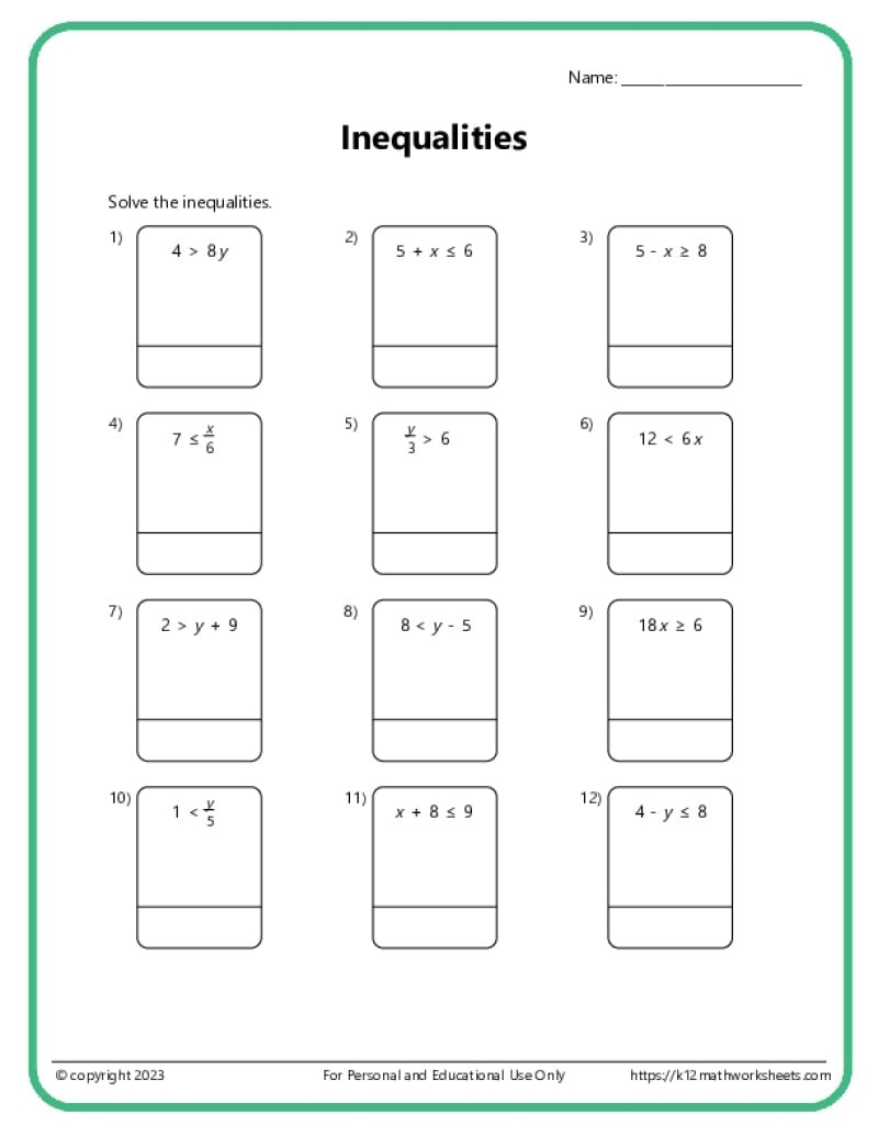 algebra worksheets for 6th graders