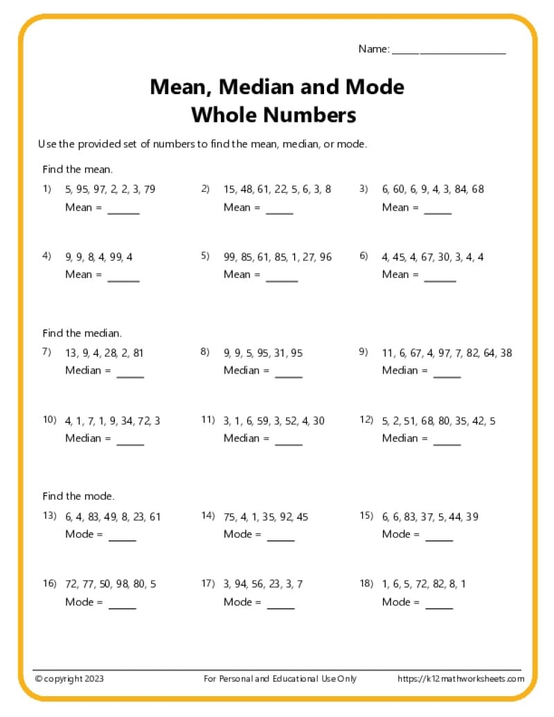 6 th grade math worksheets