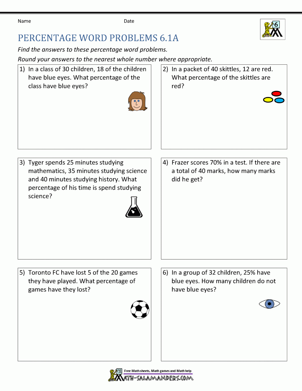 6th Grade Percent Word Problems