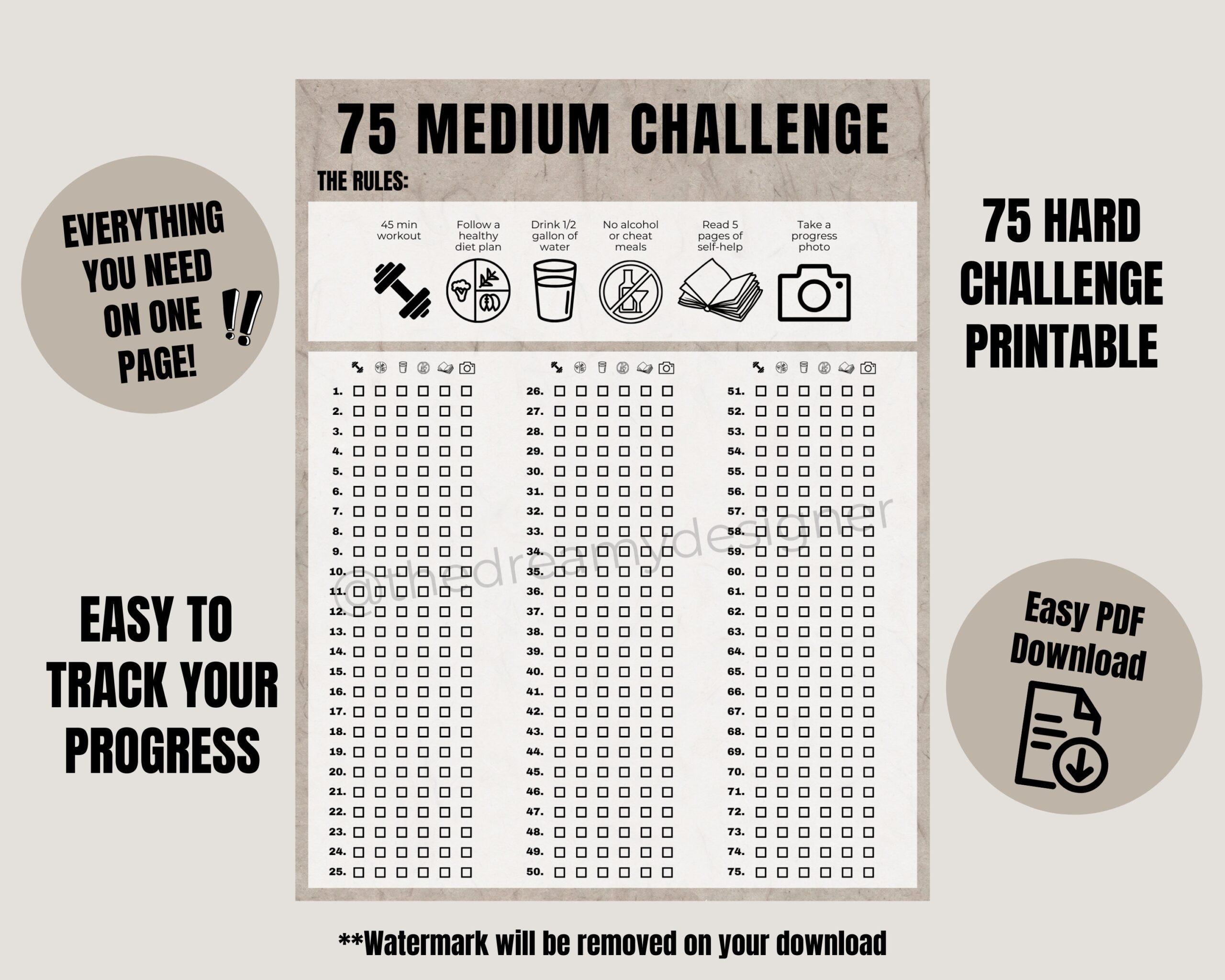 75 Medium Challenge Printable PDF 75 Medium Tracker 75 Medium Checklist 75 Medium Printable Habit Checklist Printable Tracker
