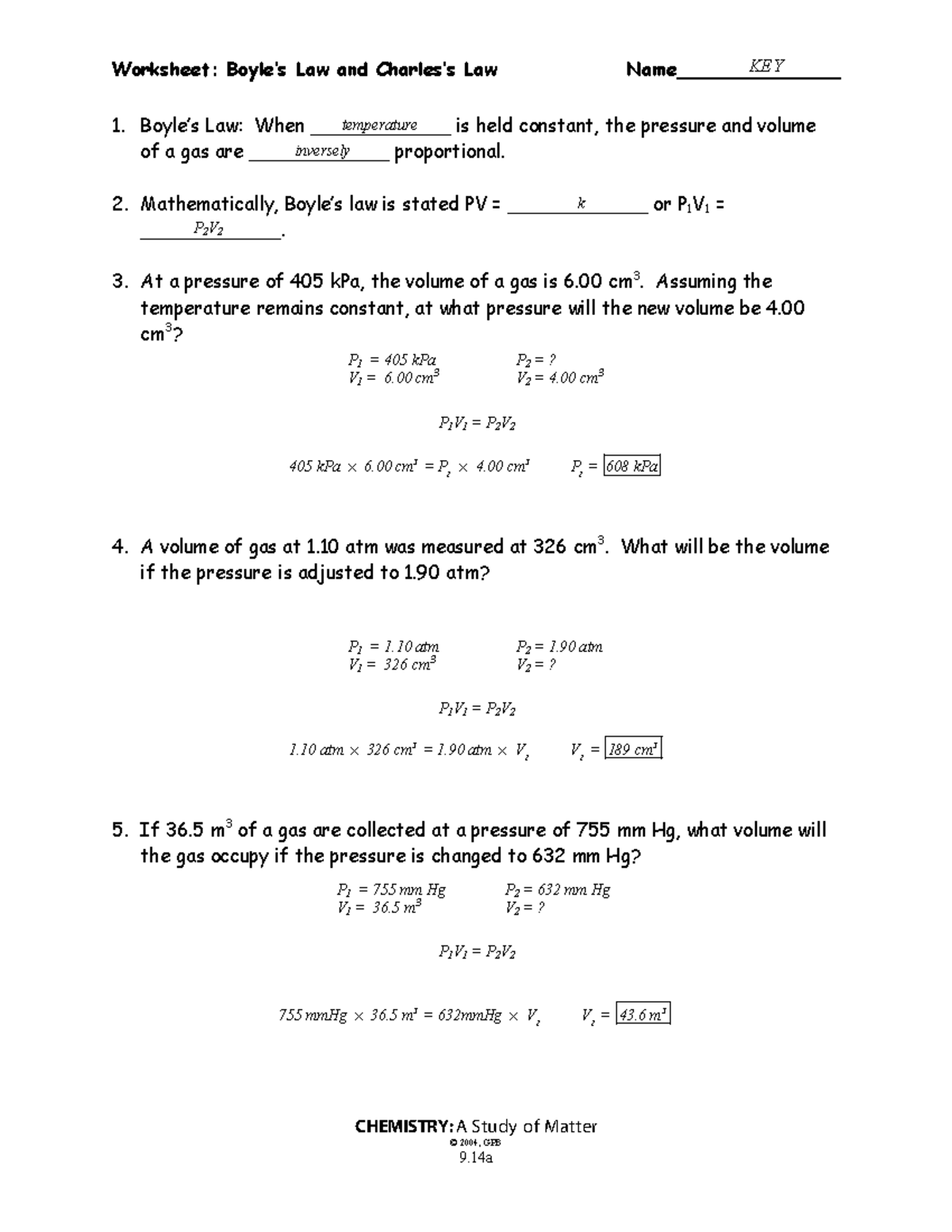 9 14a b Boyles Law And Charless Law Wkst Key Worksheet Boyle s Law And Charles s Law Studocu