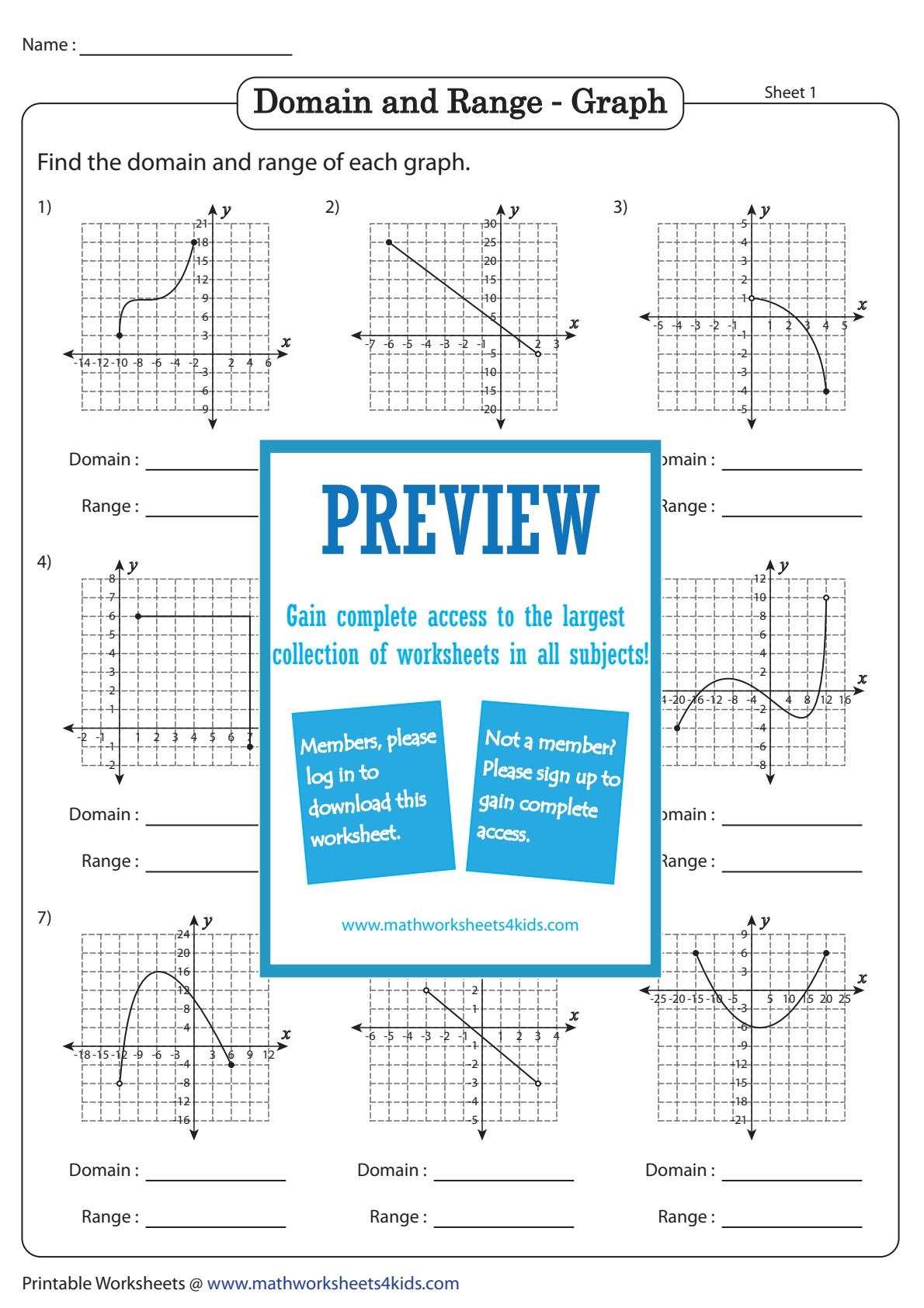 function domain range graph worksheet
