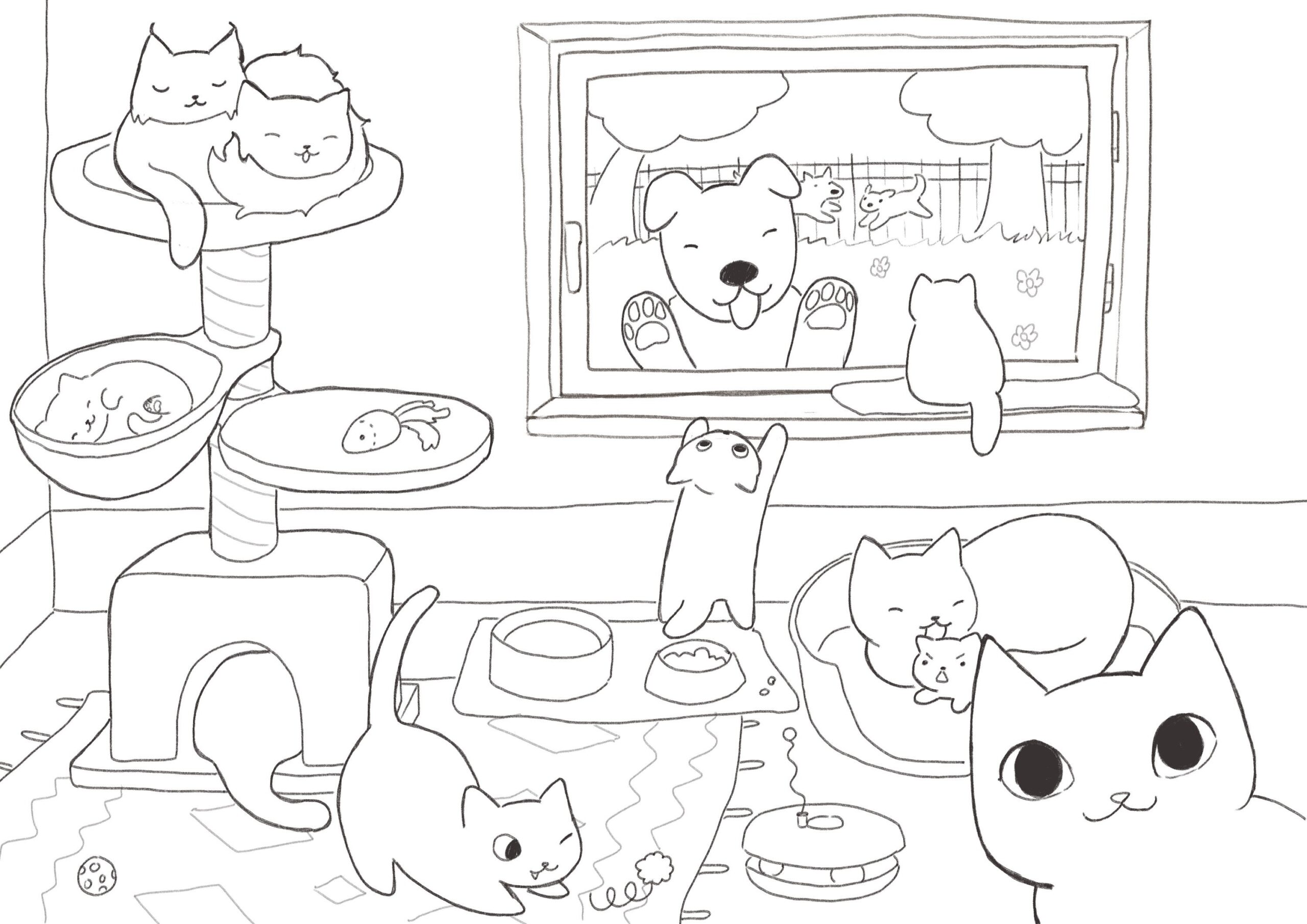 A4 Digital Printable Cats Kittens And Dogs Cat And Dog Coloring 