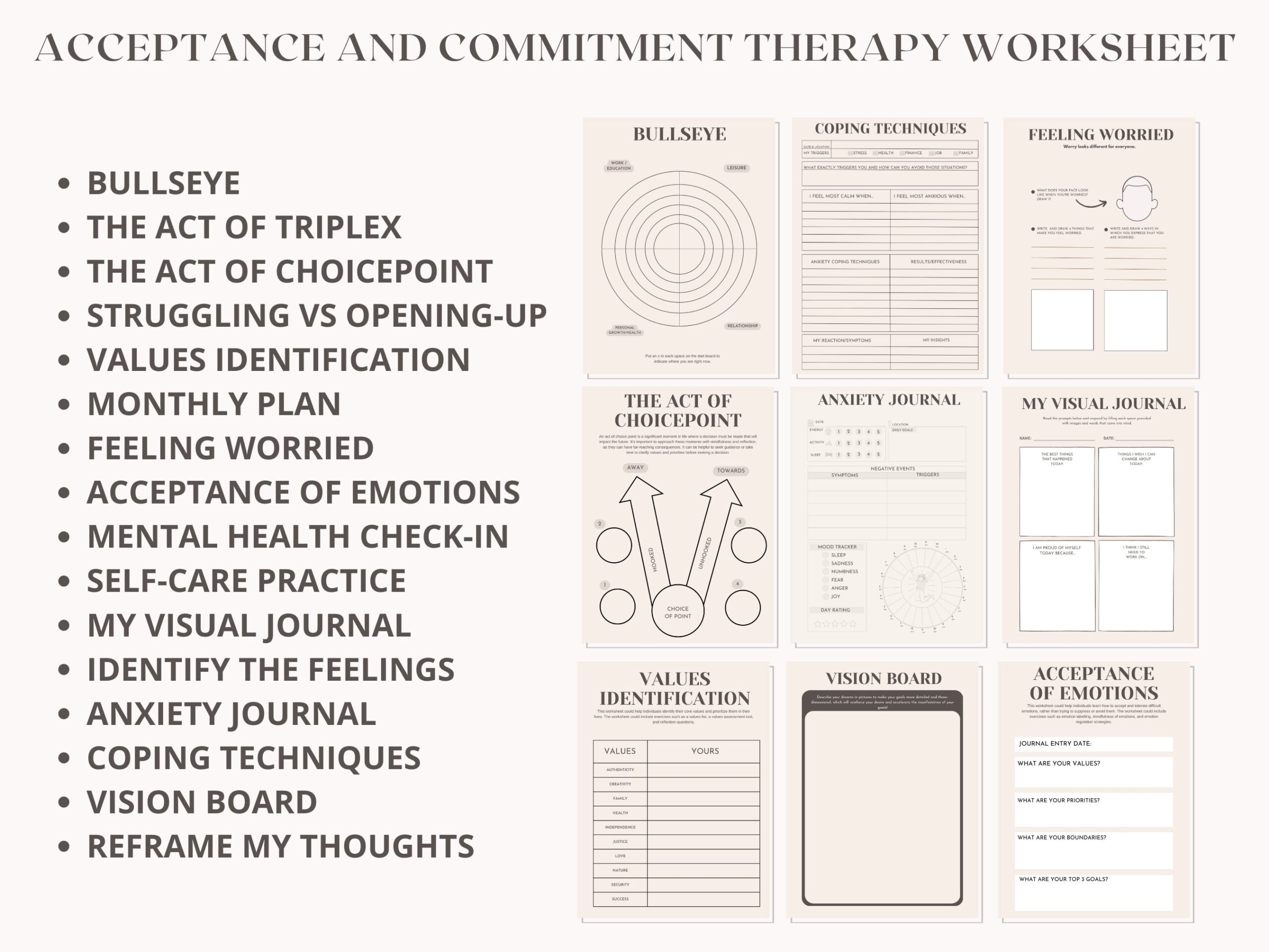 acceptance and commitment therapy worksheets