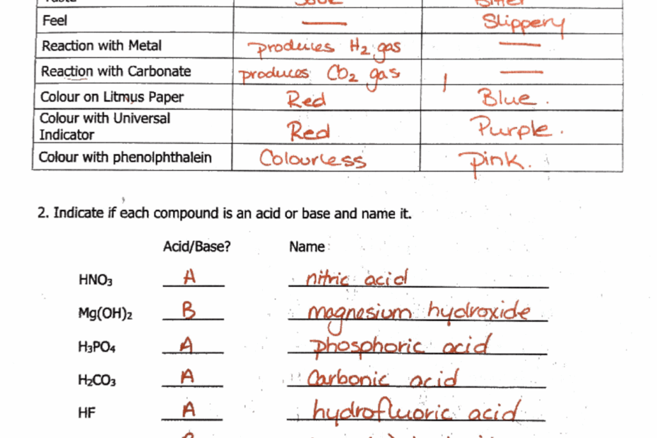 Acid Base Worksheet Answers SOLUTION Acids And Bases Worksheet 1