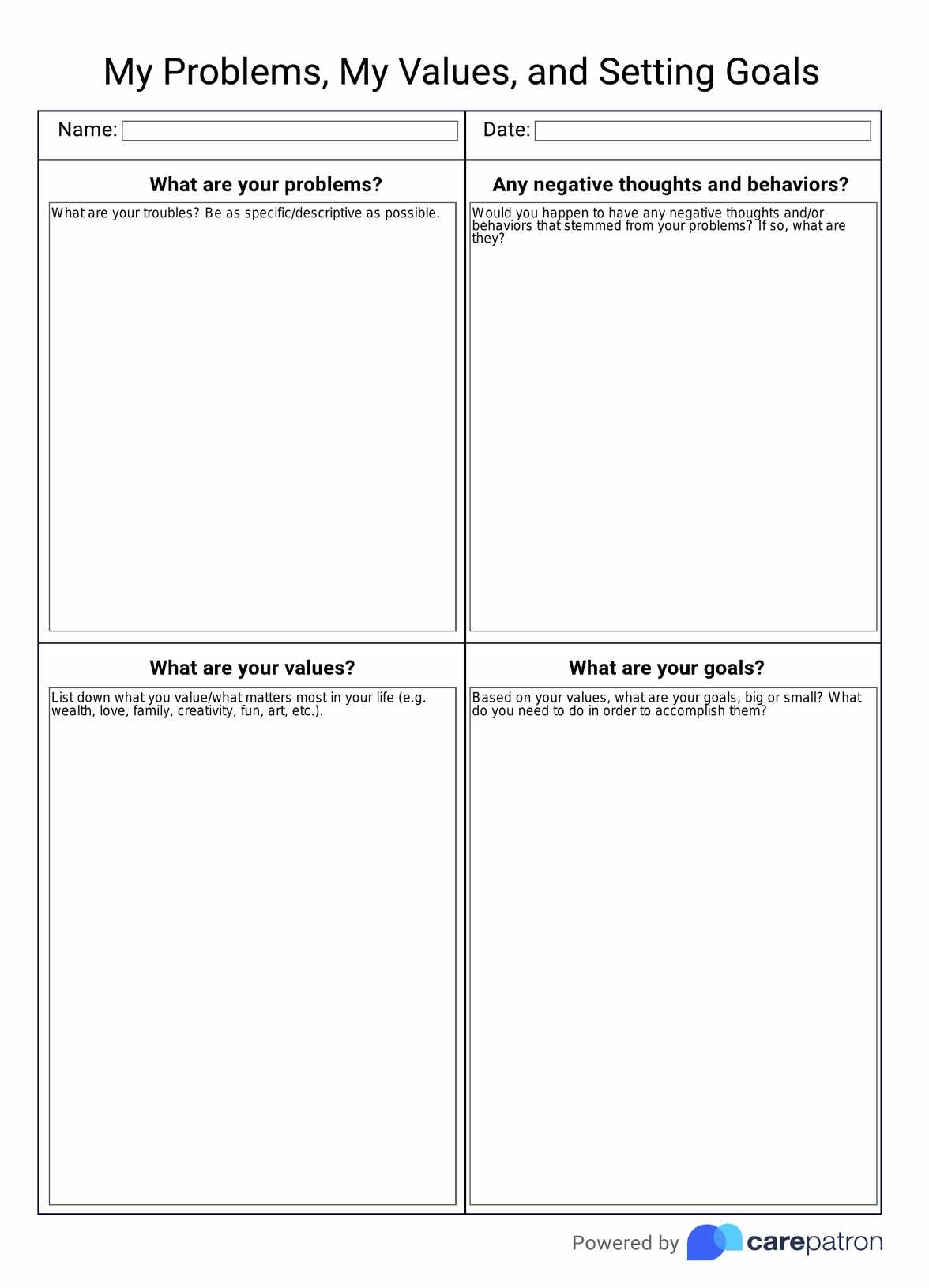 ACT Values Worksheet U0026 Example Free PDF Download