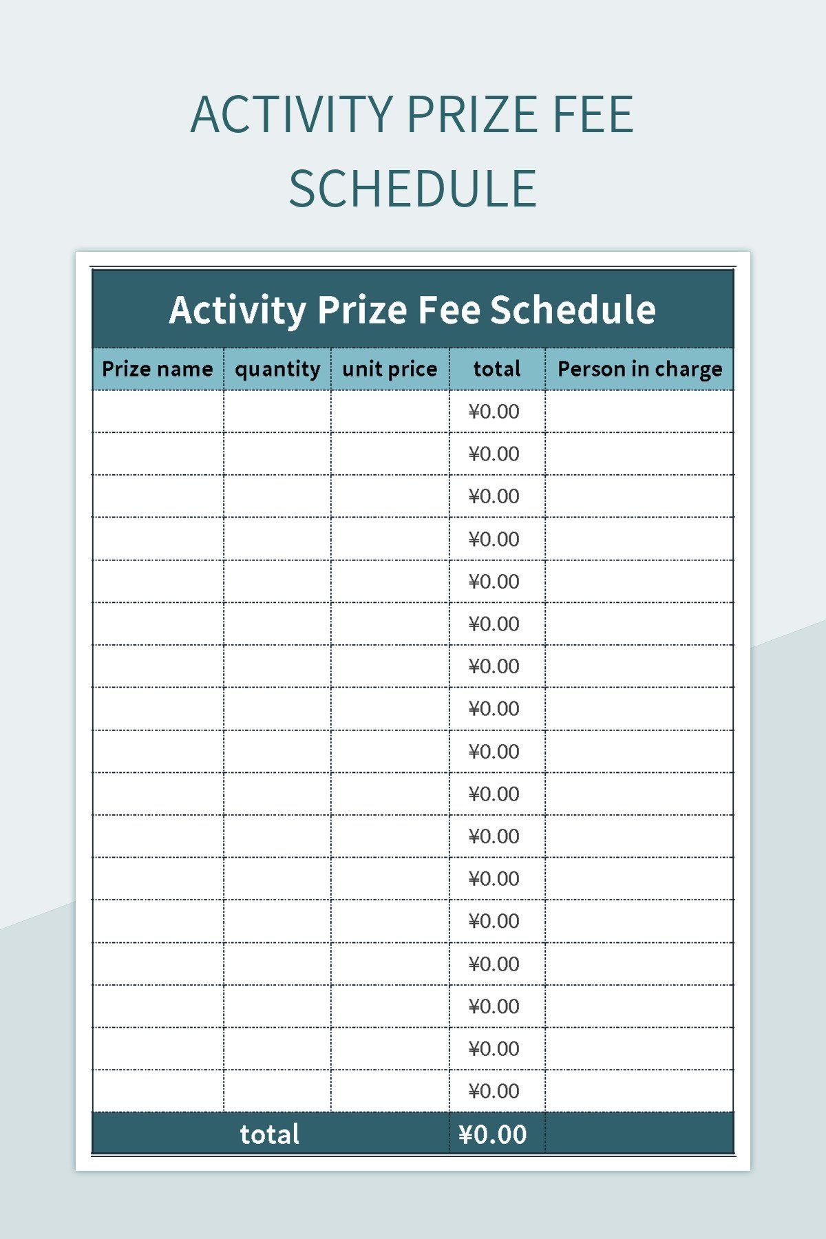 Activity Prize Fee Schedule Excel Template And Google Sheets File 