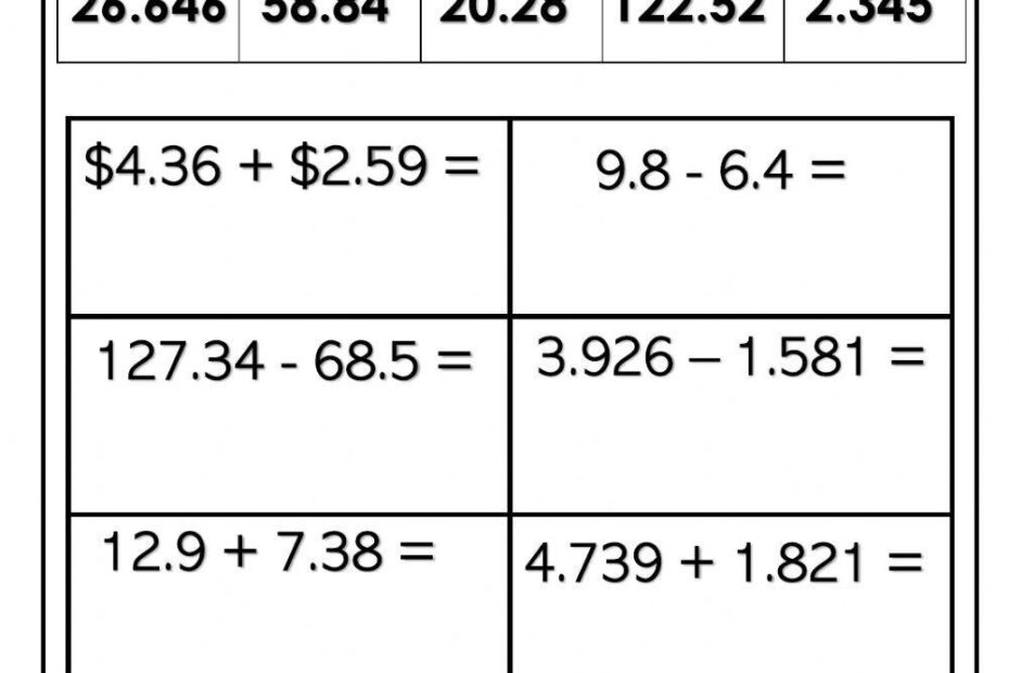 Add And Subtract Decimals Online Exercise Live Worksheets Worksheets Library