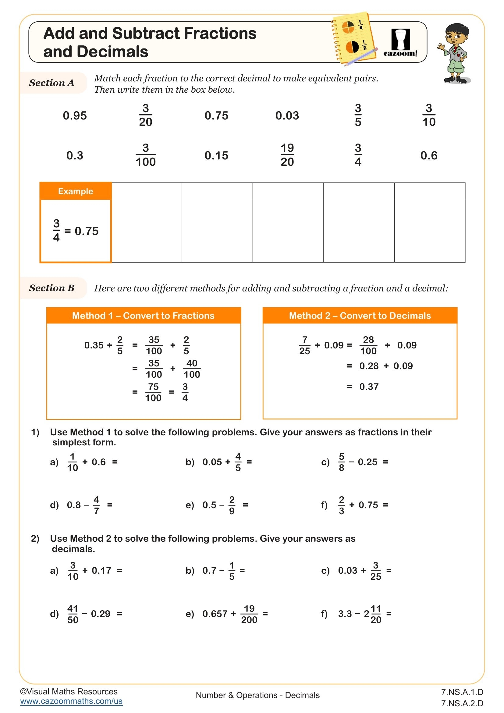 Add And Subtract Fractions And Decimals Worksheet Fun And 