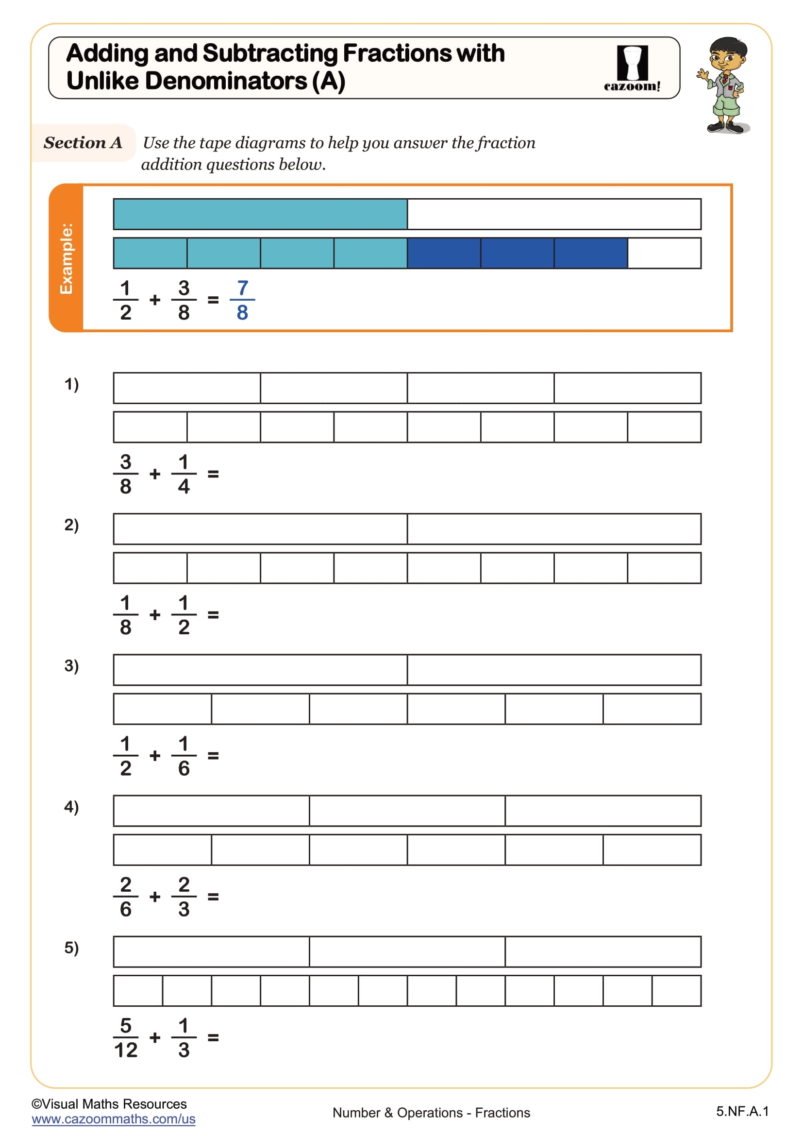 adding and subtracting unlike fractions worksheets