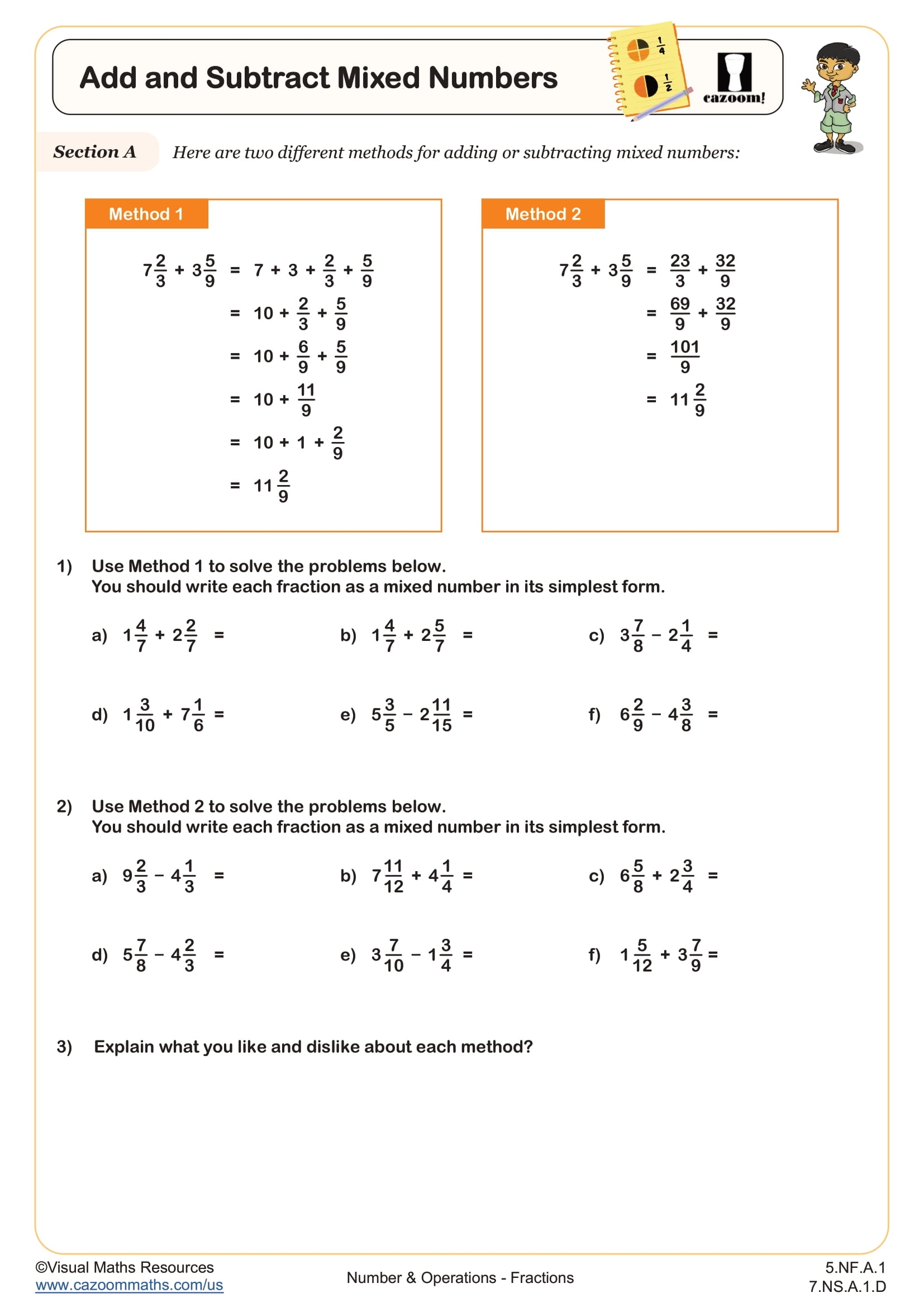 Add And Subtract Mixed Numbers Worksheet Fun And Engaging 5th 