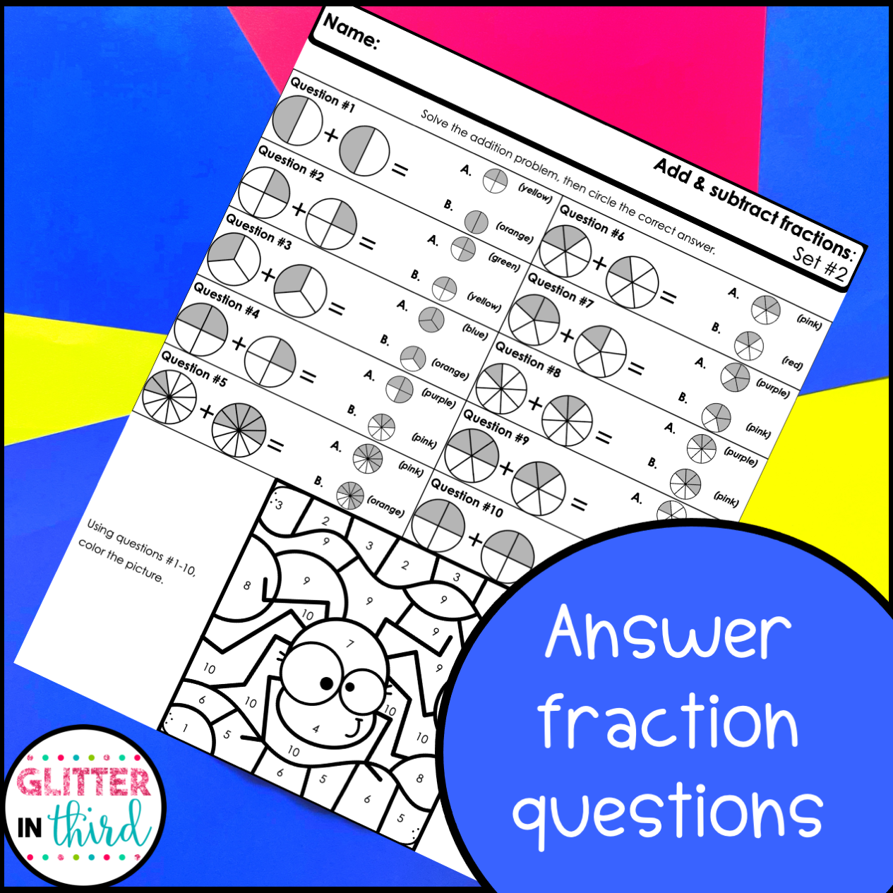 Adding And Subtracting Fractions Color By Number Worksheets 