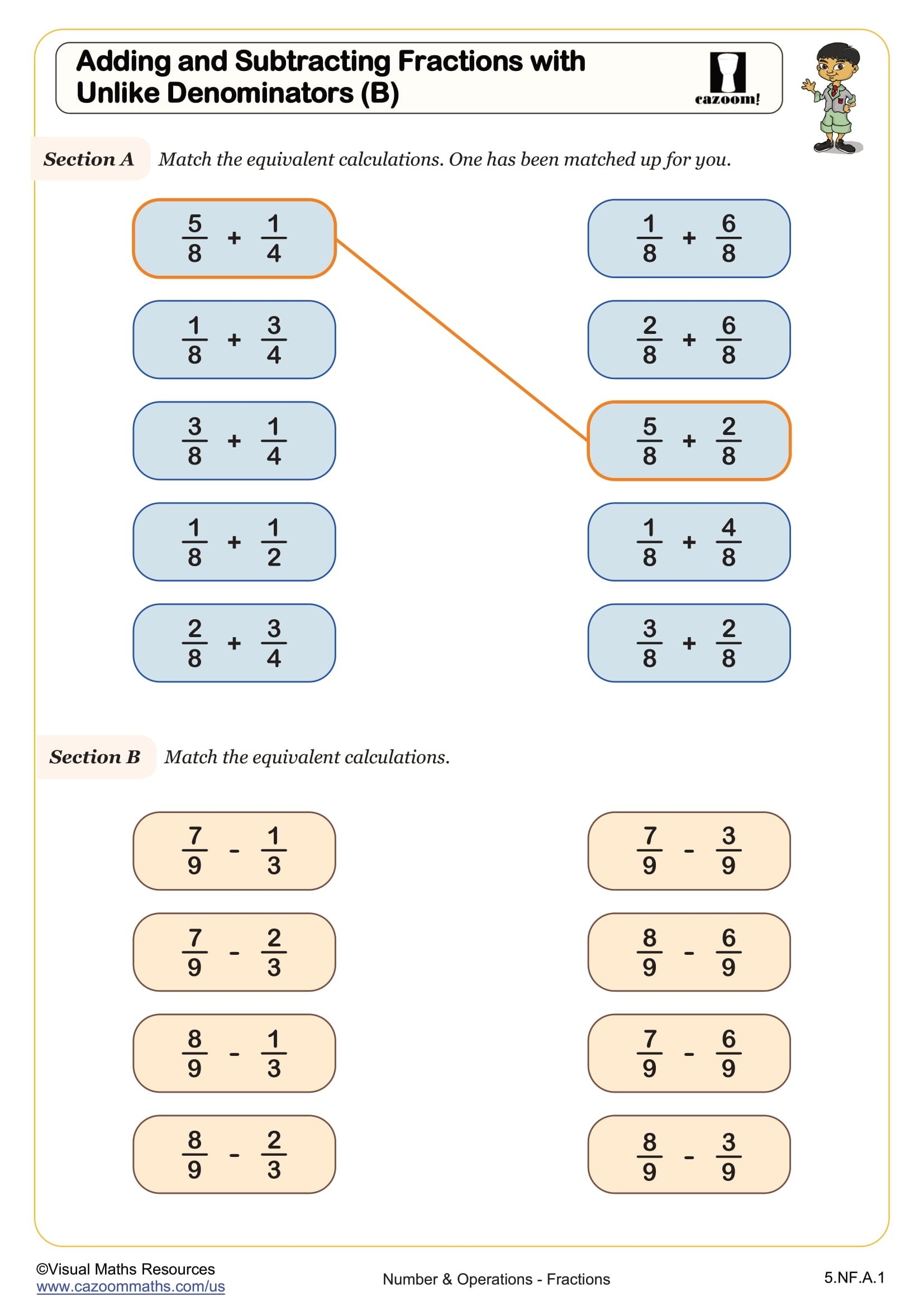 Adding And Subtracting Fractions With Unlike Denominators B 