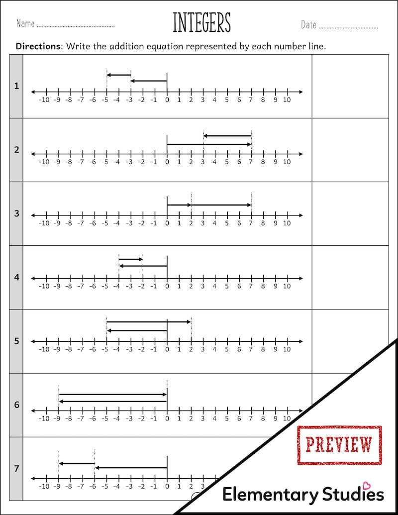 addition and subtraction of integers worksheet
