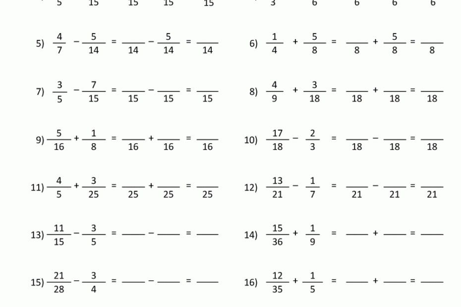 Adding Subtracting Fractions Worksheets