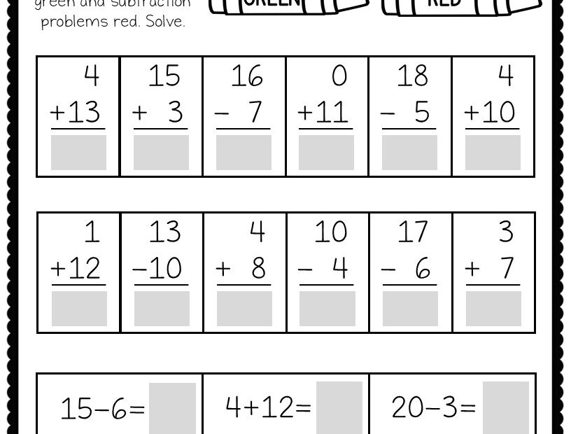 Addition And Subtraction Facts To 20 Worksheets Math Worksheets 1st 2nd Grade