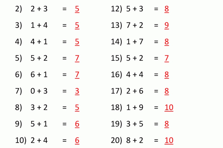 Addition Facts To 20 Worksheets