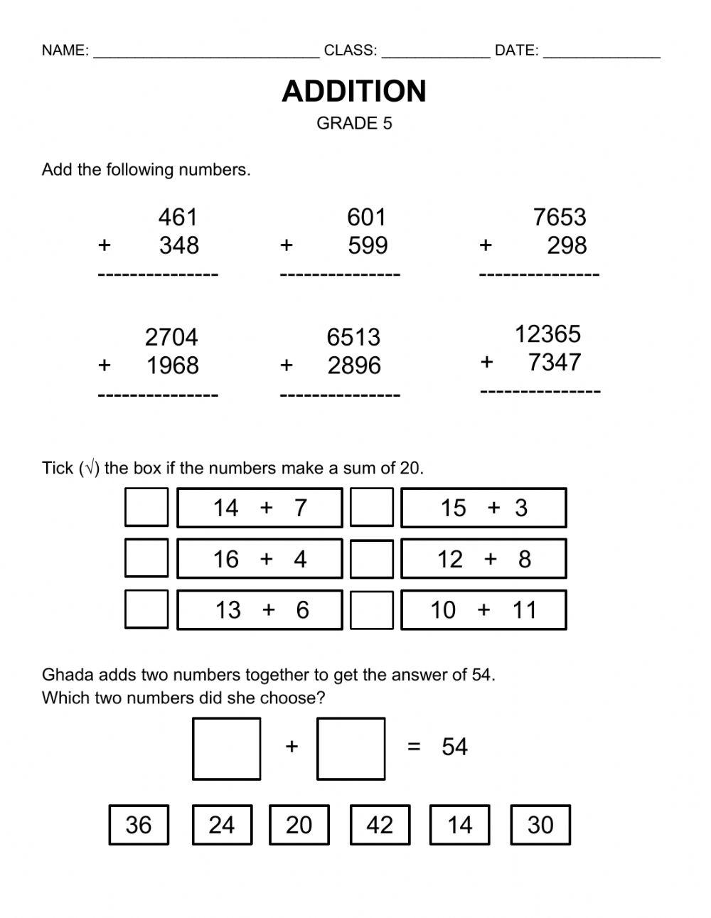Addition Worksheet Grade 5 Worksheet Live Worksheets Worksheets Library