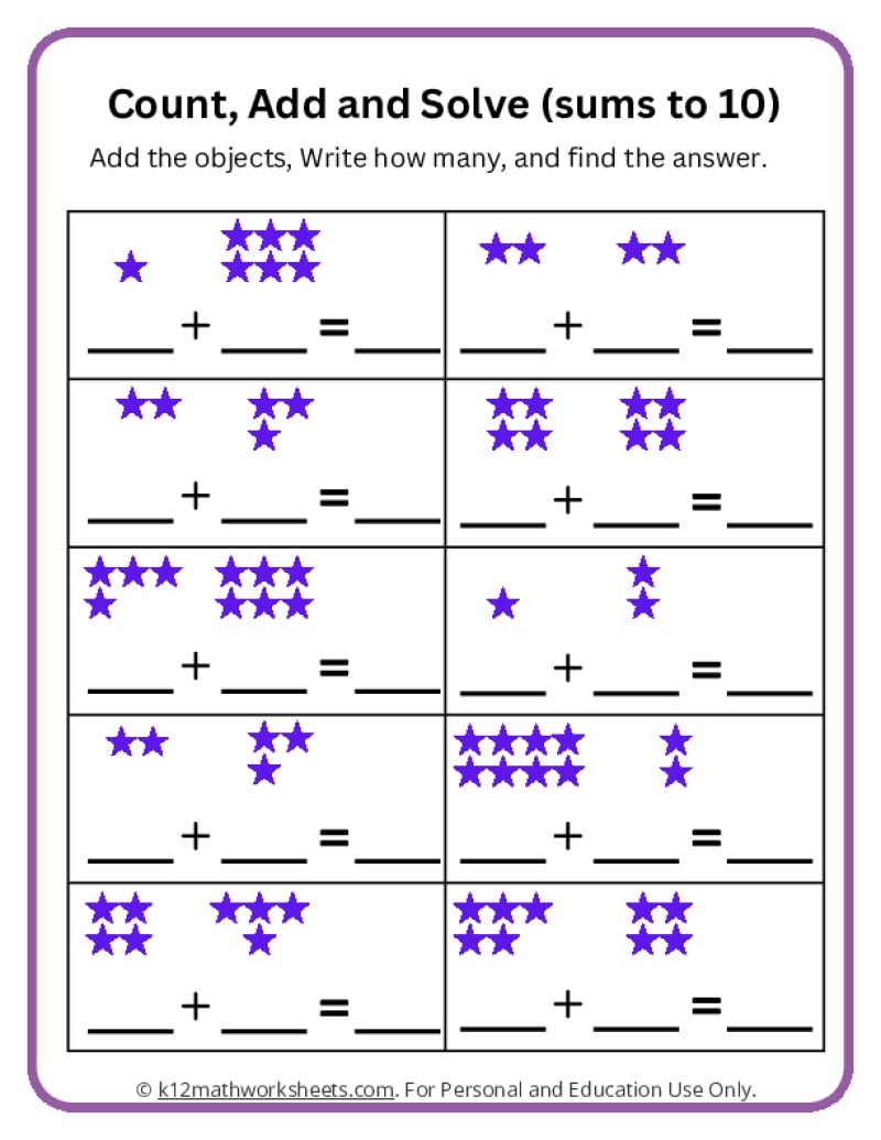 preschool addition printables