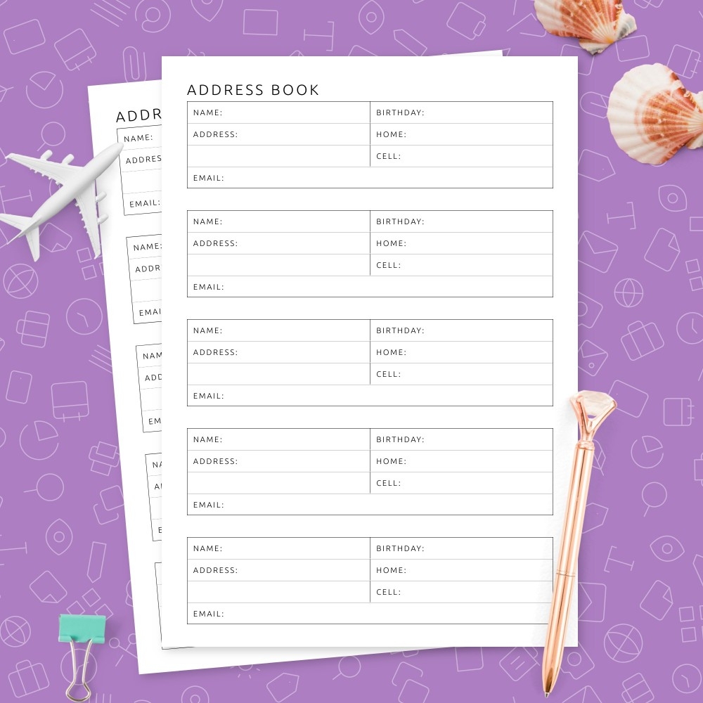 address book template printable
