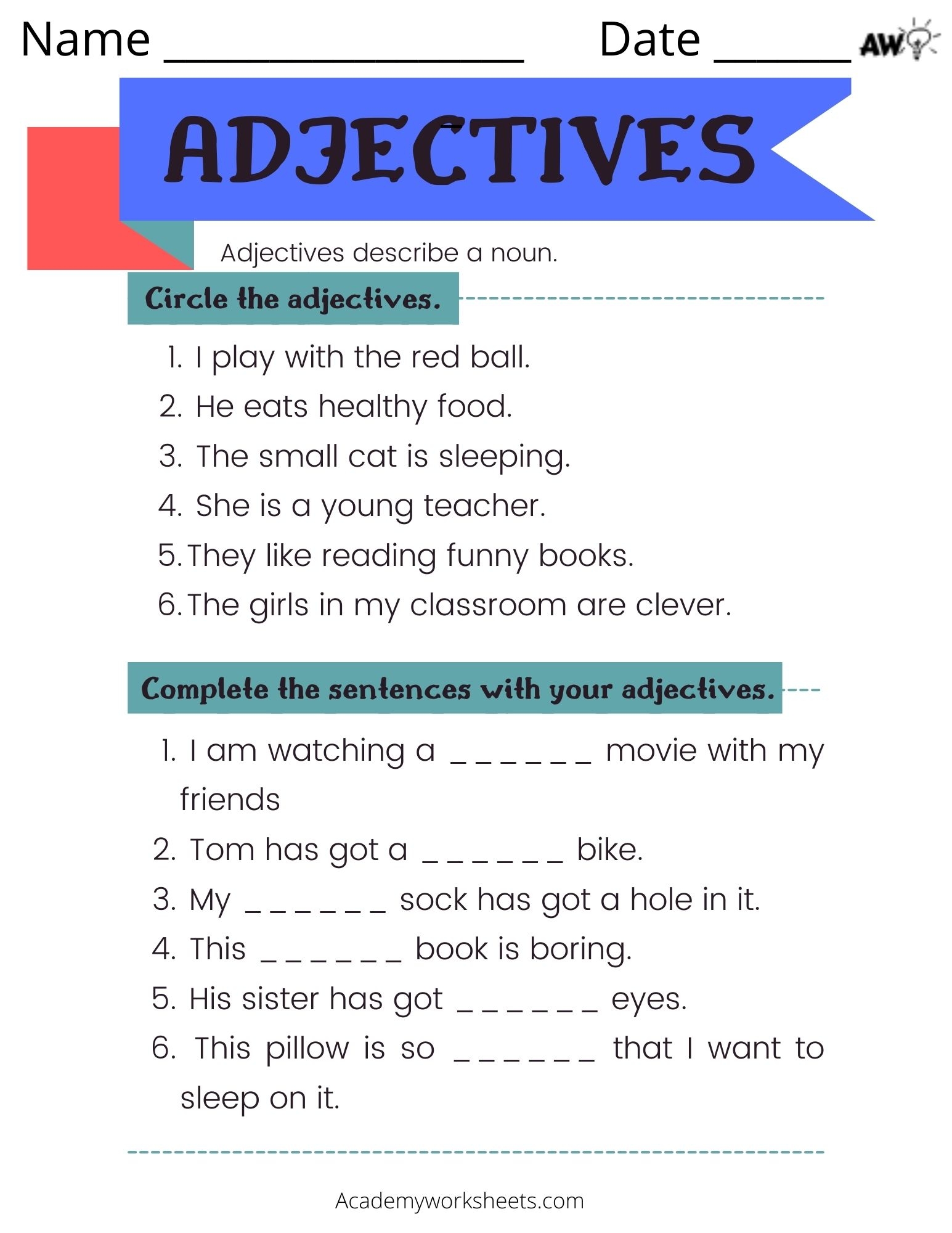 adjectives worksheets