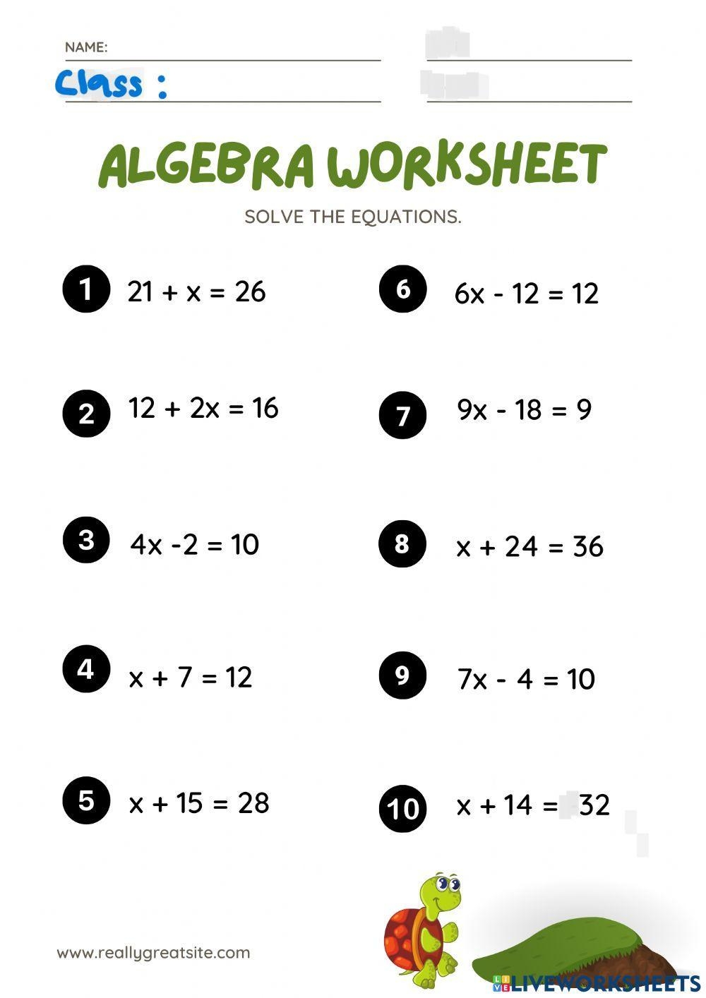 Algebra Worksheets Worksheet Digital Worksheets Library