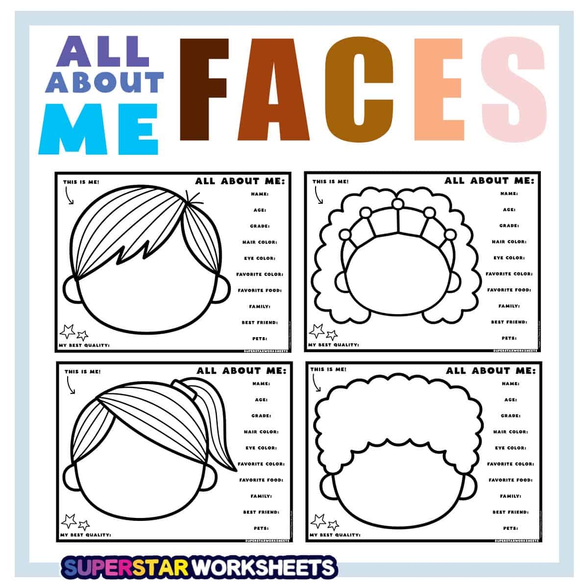 All About Me Face Template Free Printables Superstar Worksheets