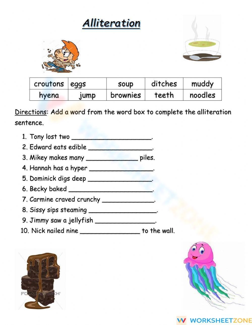 Alliteration Worksheet Worksheets Library
