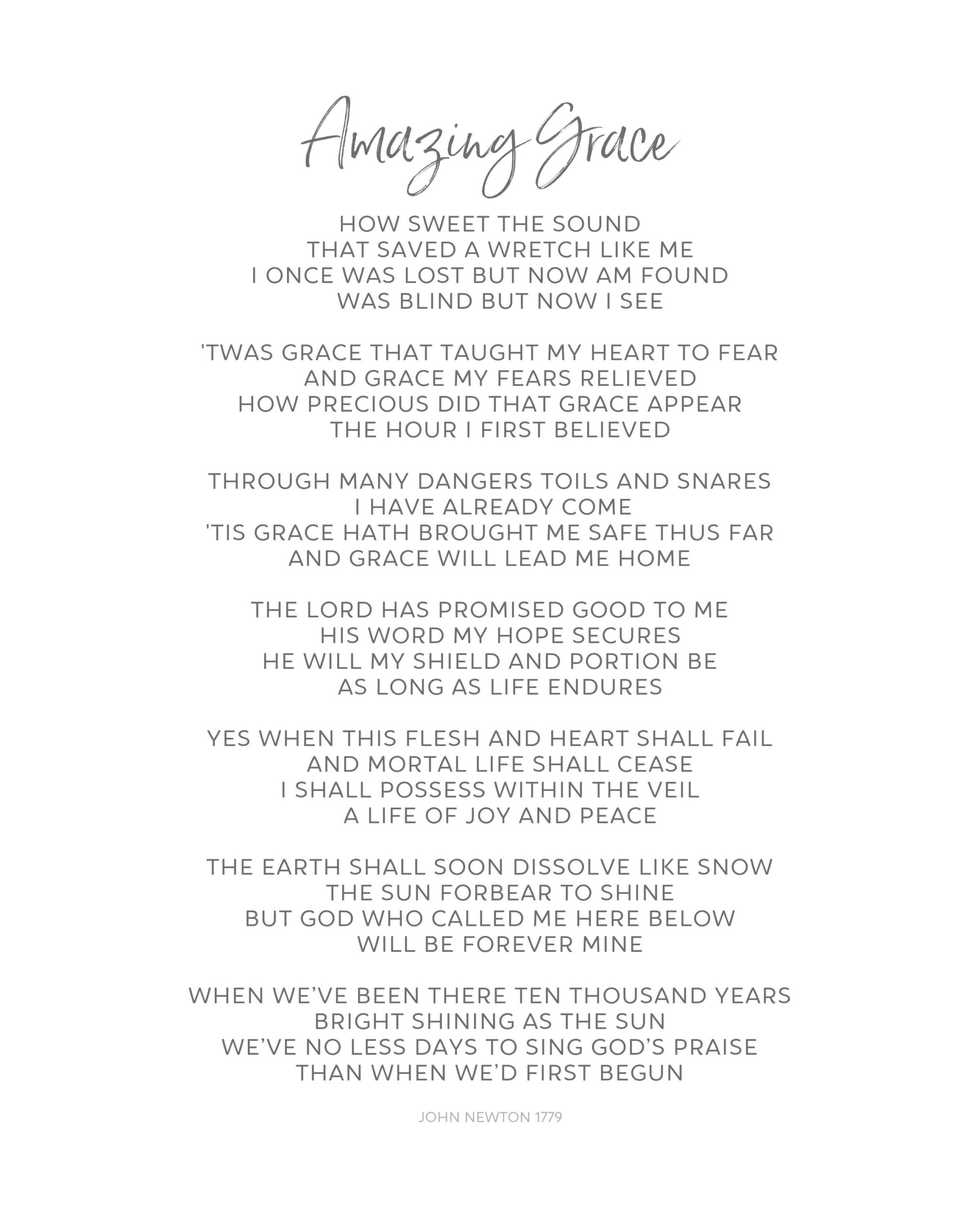 Amazing Grace Lyrics With Seven Verses Modern Minimalistic Fonts Digital Download Wall Art Desk Art Church Art Pastor Gift