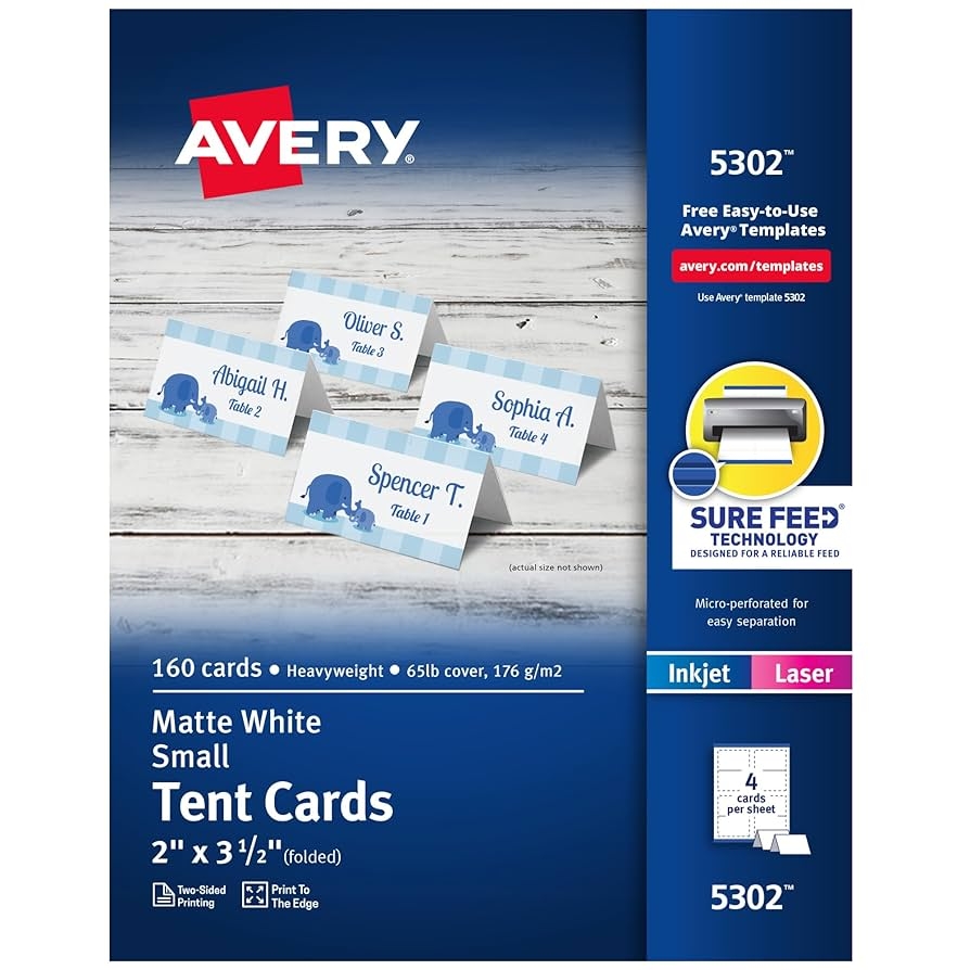 Amazon Avery Printable Tent Cards With Sure Feed Technology 2