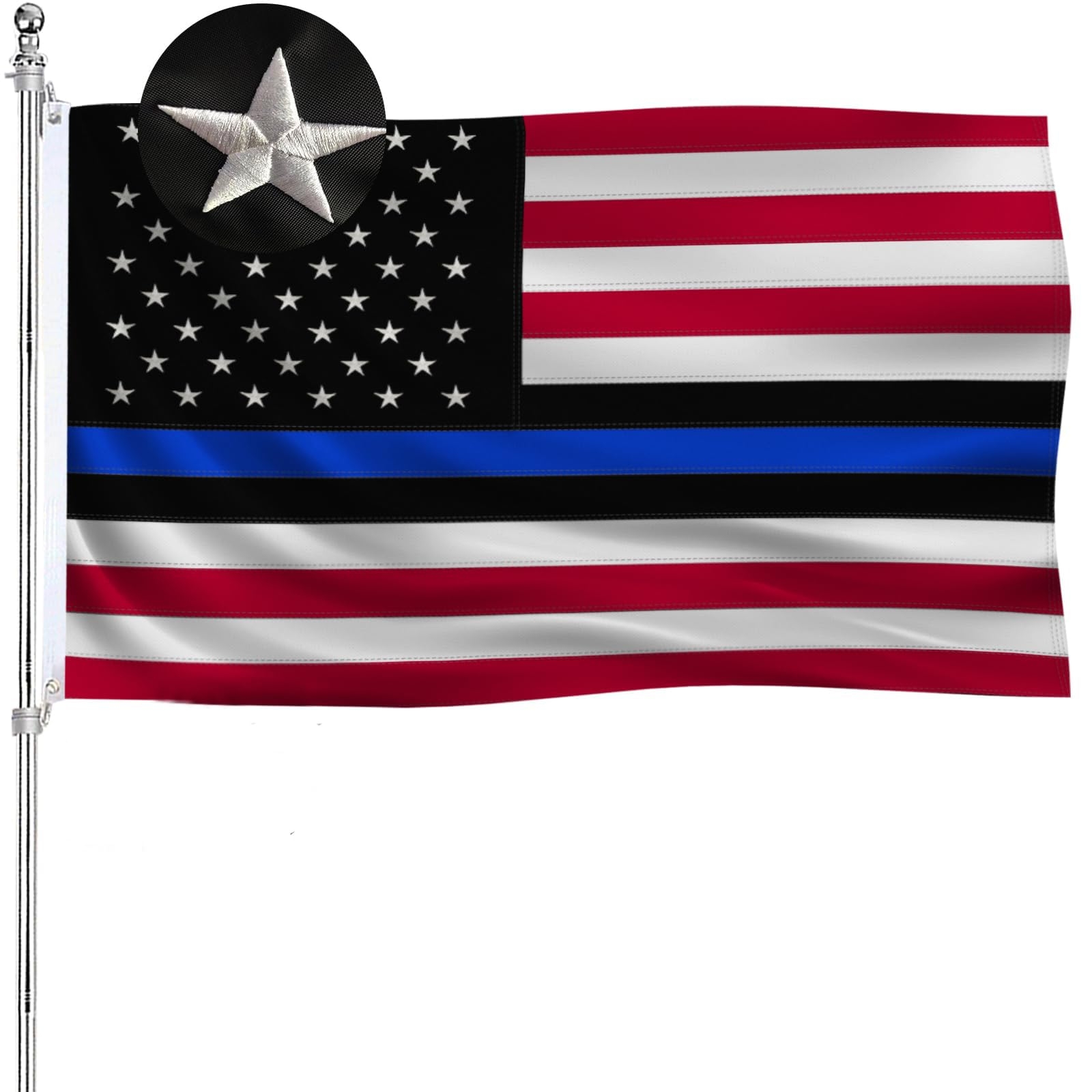 Amazon Blue Line American Flag 3x5 Embroidered Thin Blue Line USA Flag 3x5 Outdoor Heavy Duty 100 Polyester Blue Stripe Blue Lives Matter 