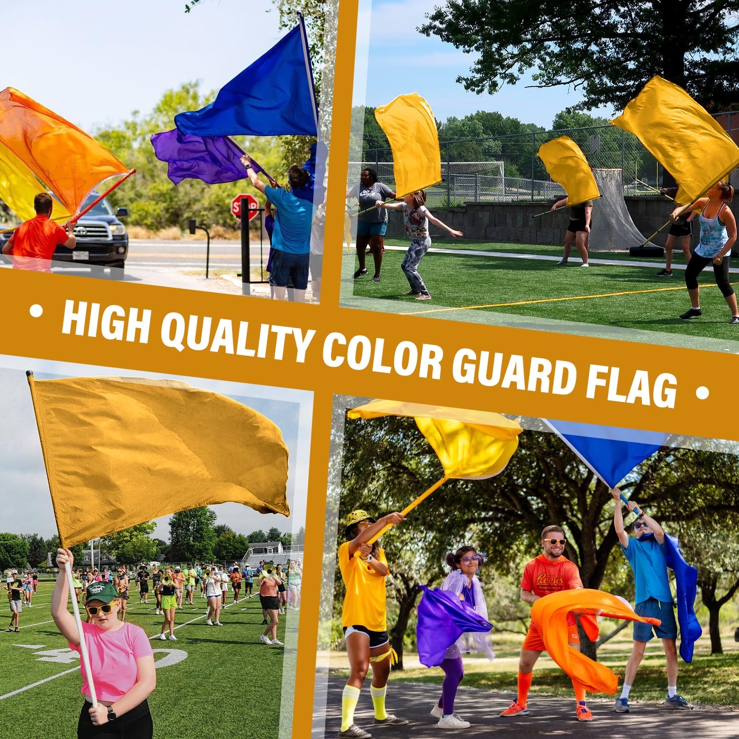 Amazon Color Guard Flag 36 X 54 Inch Curved Rectangle Worship Flags For Practice Performance Dance Solid Color Flags With Tear Resistant Poly Silk Two Tabs Gold Patio Lawn U0026 Garden