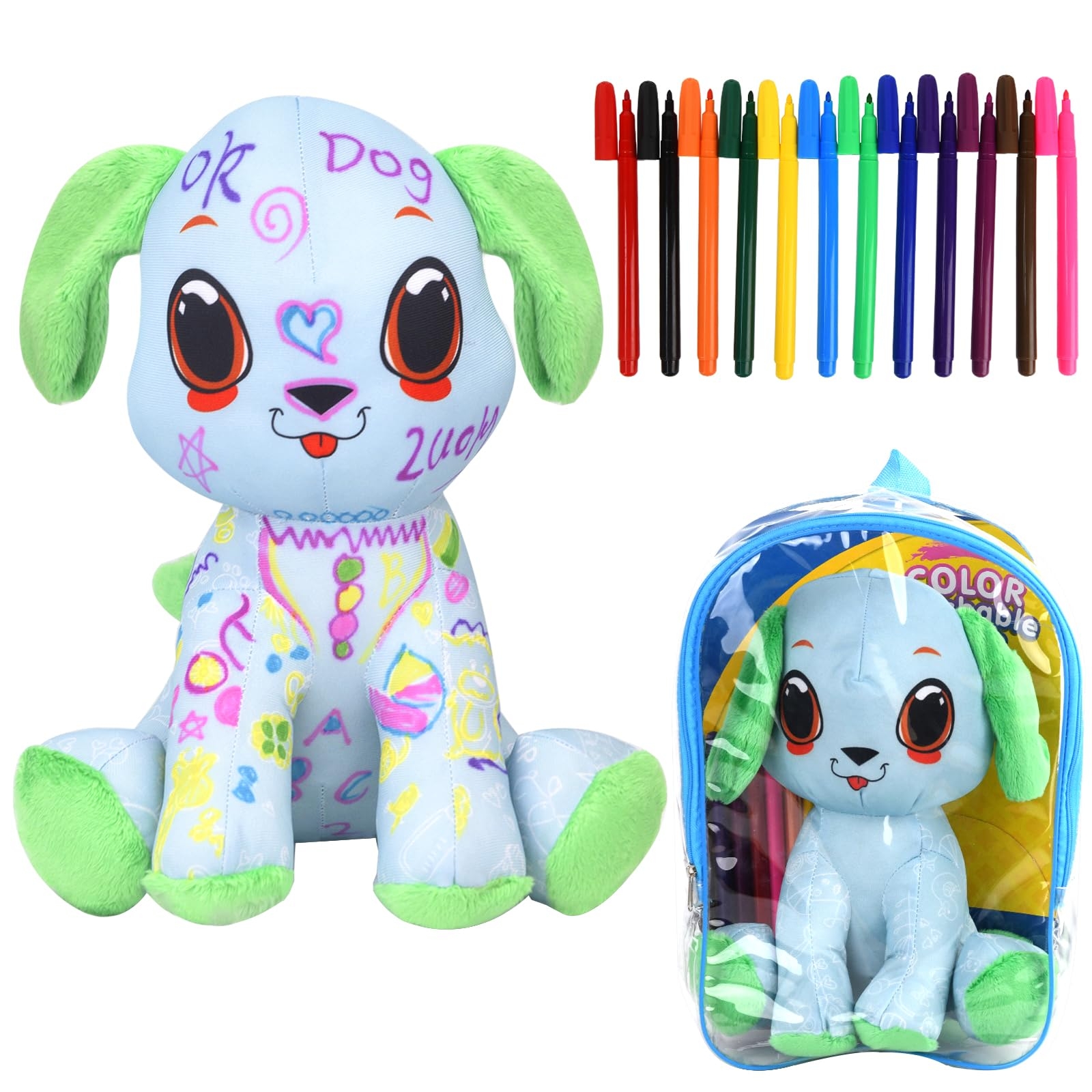 Amazon DRAWMYTOY Coloring Plush Toy With 12 Washable Markers For Little Girls Doodle Dolls Arts And Crafts Soft DIY Washable Doodle Stuffed 