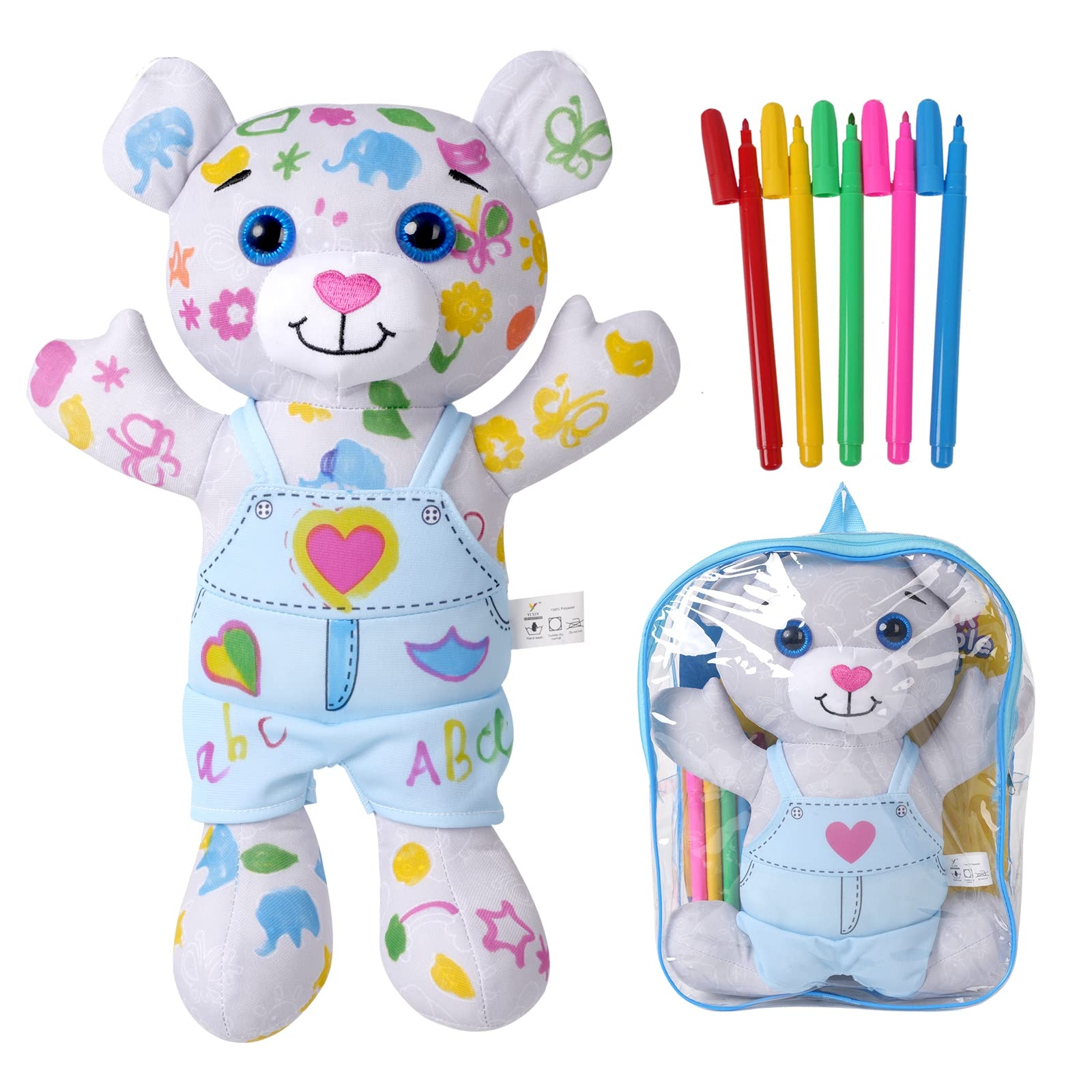 Amazon DRAWMYTOY Coloring Plush Toy With 5 Washable Markers For Little Girls Doodle Dolls For Kids Ages 4 6 Birthday Blue Bear Toys U0026 Games