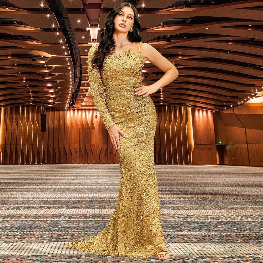 Amazon Gold Dresses For Women Formal Long Sleeve Bodycon 