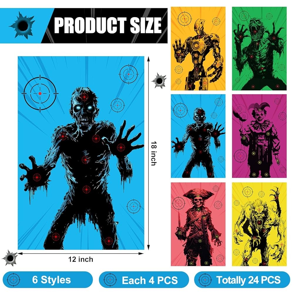 Amazon Motipuns 24 Pcs Monster Shooting Paper Targets 12 X 