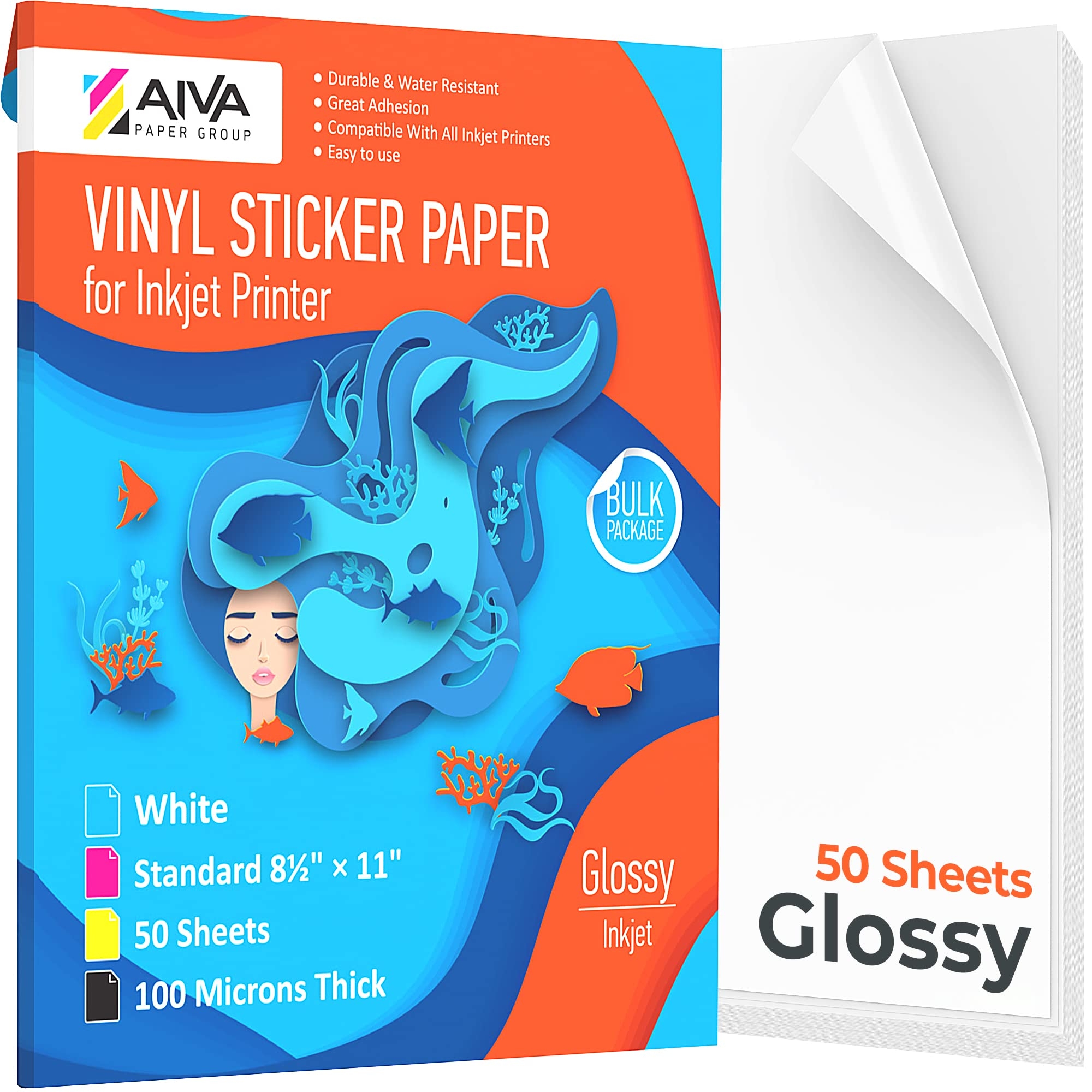 Amazon Printable Vinyl Sticker Paper Waterproof Decal Paper For Inkjet Printer 50 Self Adhesive Sheets Glossy White Standard Letter Size 