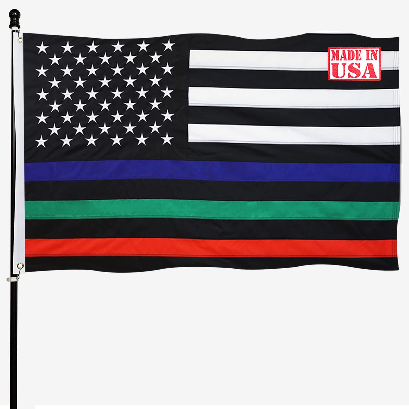 Amazon Tnpun Thin Blue Red Green Line Flag 3x5 Embroidered Heavy Duty American Flags With Red Blue Green Stripe Vivid Color 2 Brass Grommets 4 Rows Of Stitches Patio Lawn U0026 Garden