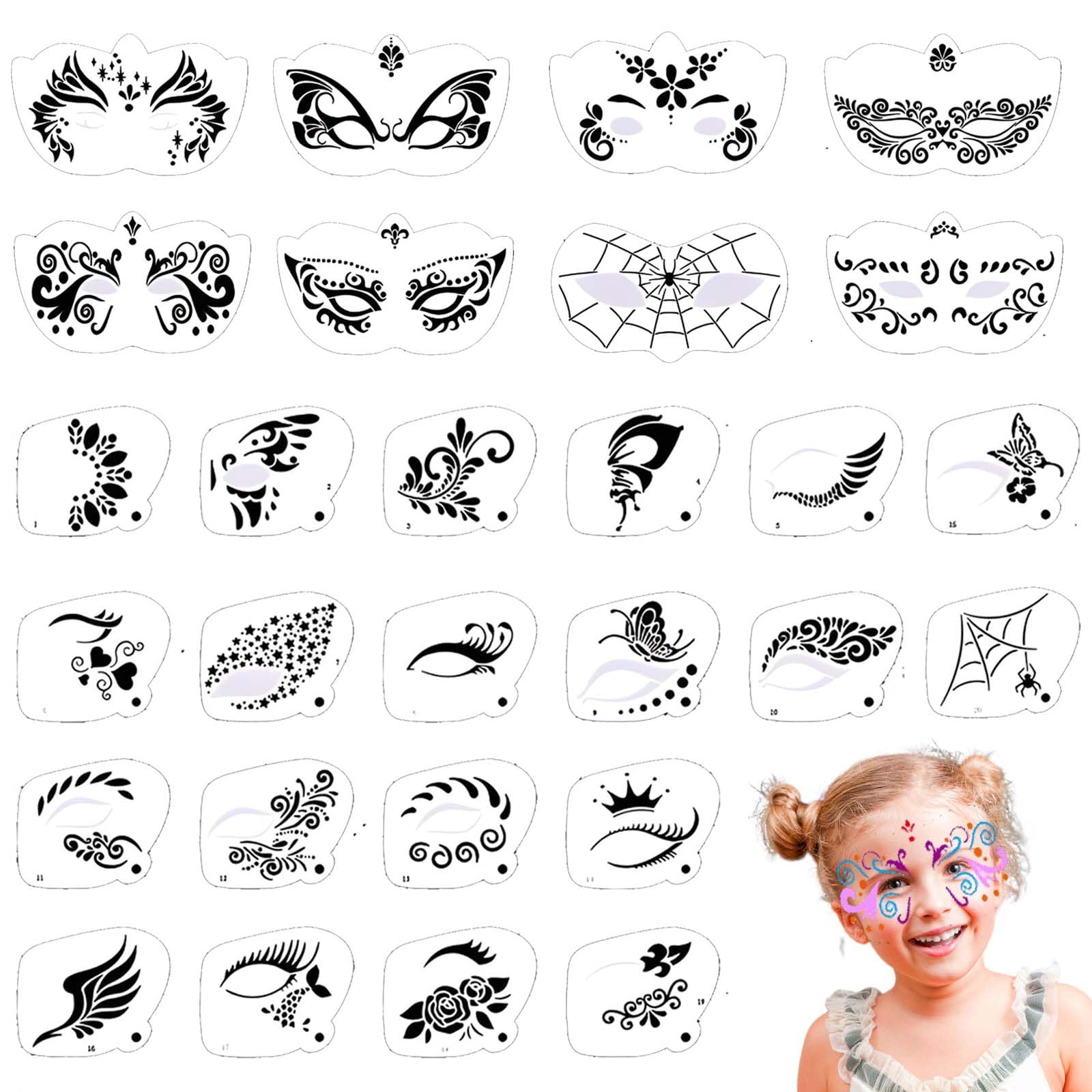 Amazon Twpribarn 28 Pcs Face Paint Stencils Kit Reusable Face Tattoo U0026 Body Makeup Painting Templates For Kids U0026 Adults Mix01 Arts Crafts U0026 Sewing