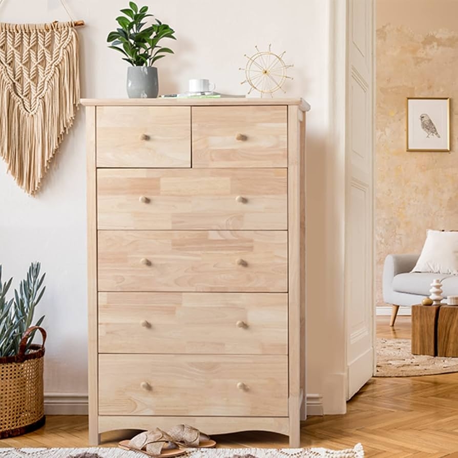 Amazon VINGLI Unfinished 6 Drawer Dresser Natural Solid Wood Dresser Color DIY Upgraged Rustic Farmhouse Tall Dresser With Spacious Storage Chests Of Drawers With Full Extension Drawer Slides Home U0026 Kitchen