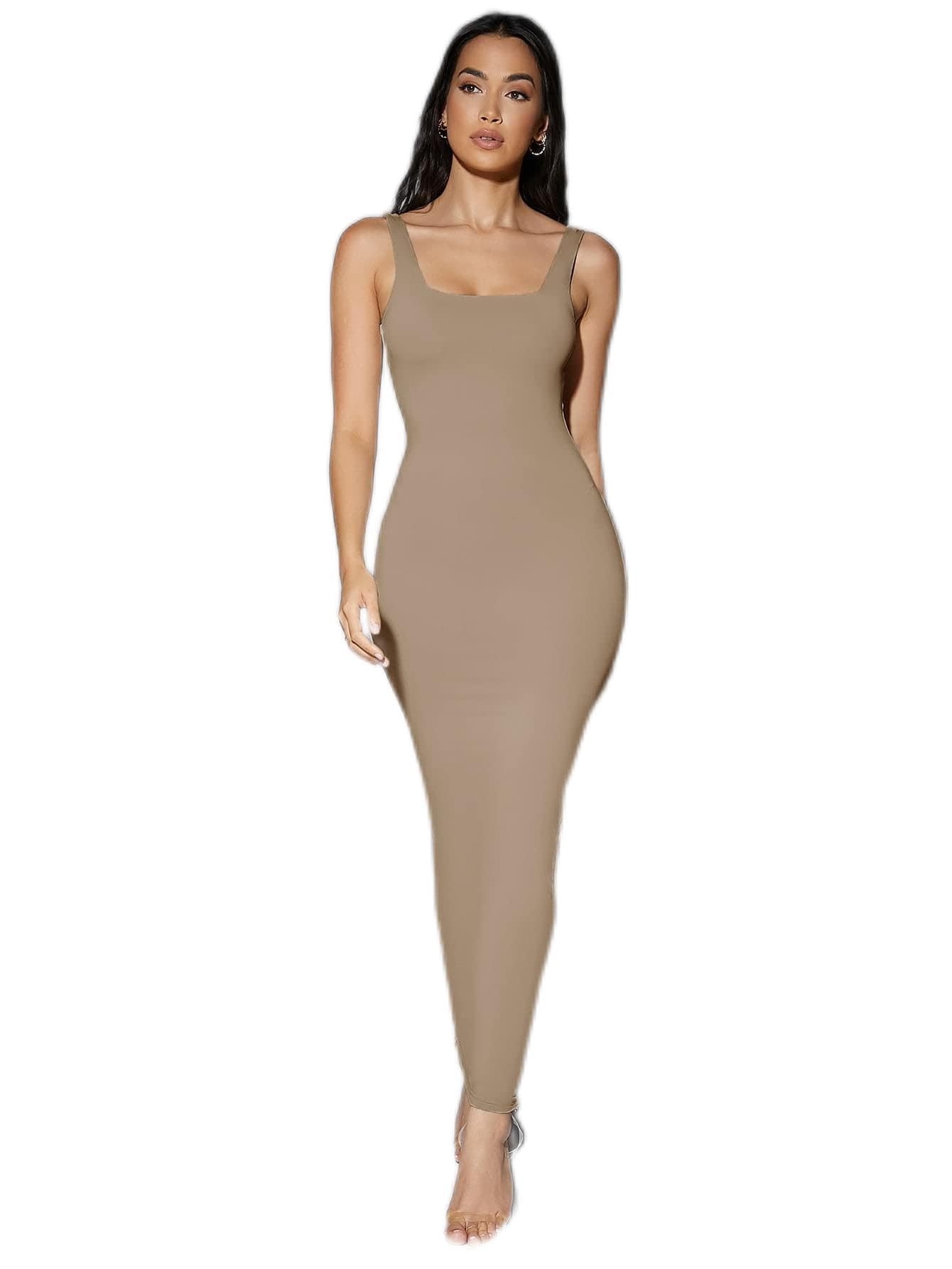 flattering solid color scoop neck tank dress
