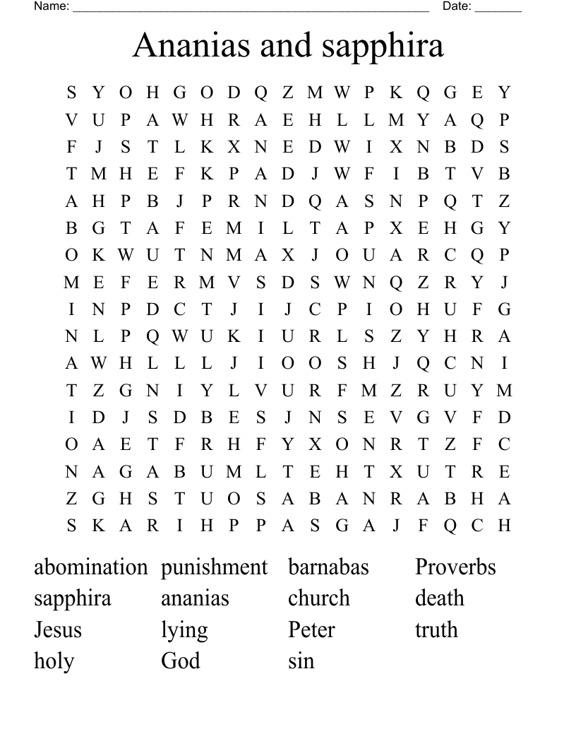 Ananias And Sapphira Word Search WordMint