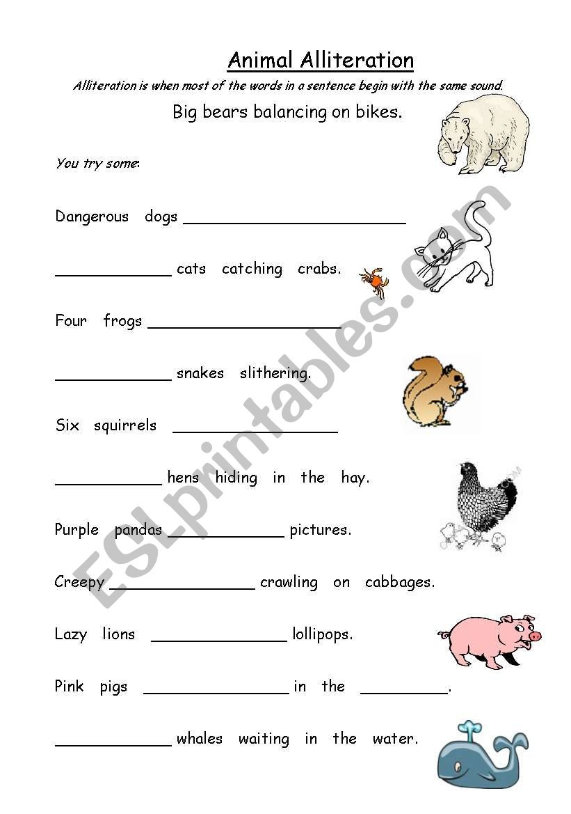 alliteration worksheet