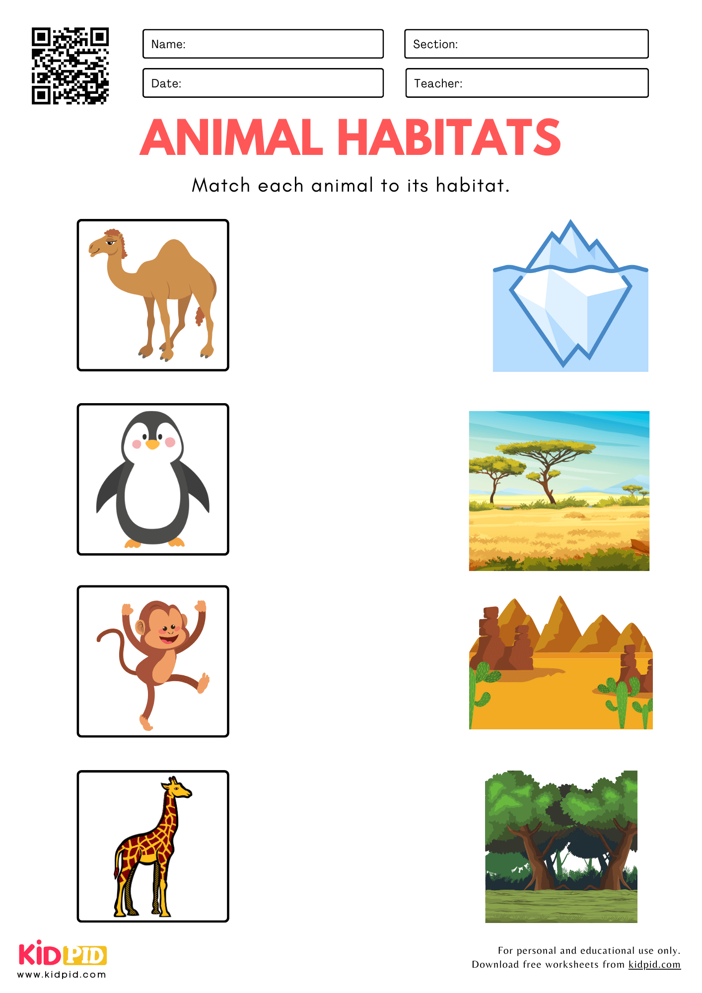 animal habitats worksheets
