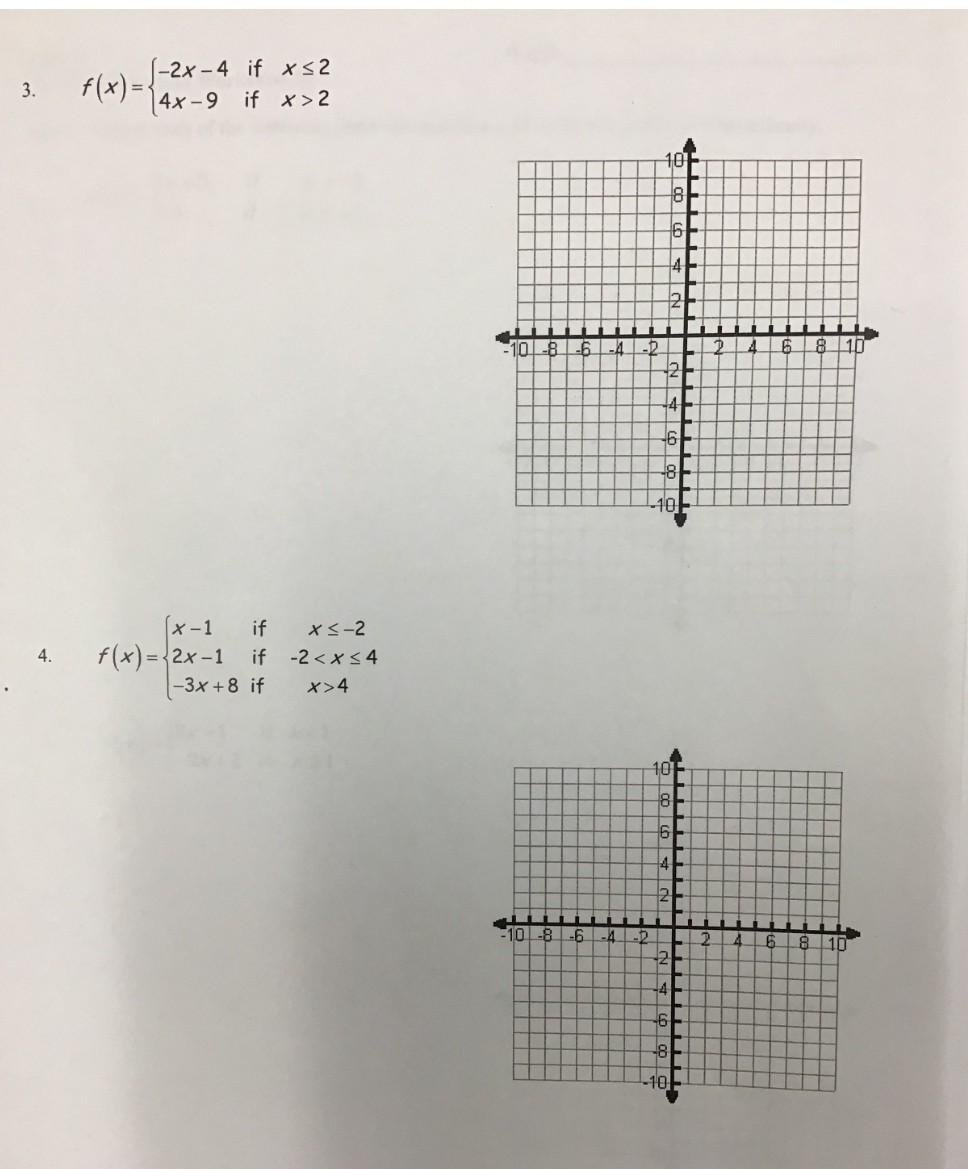 piecewise function worksheet