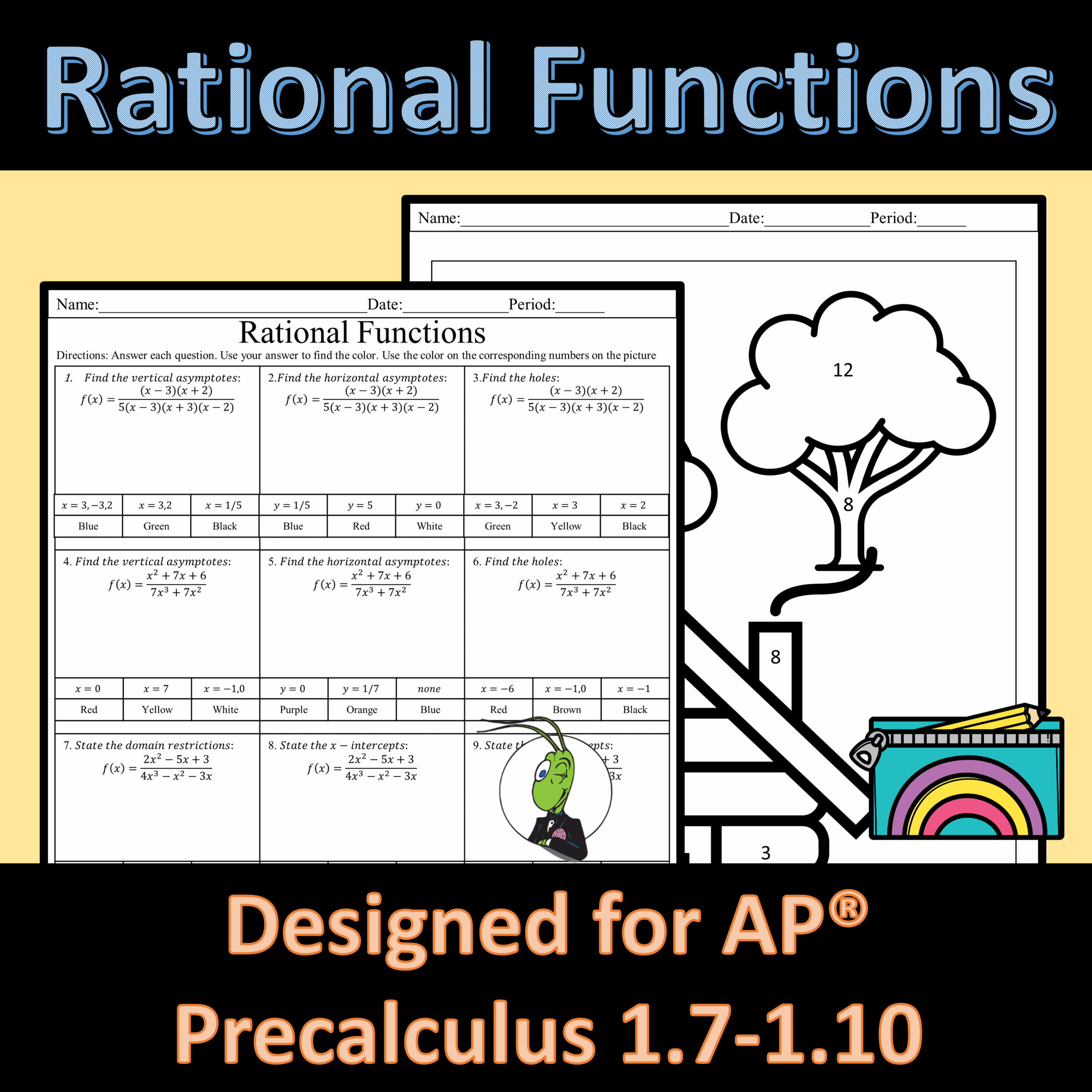 AP Precalculus Rational Functions Color By Number 1 7 1 10 Made By Teachers