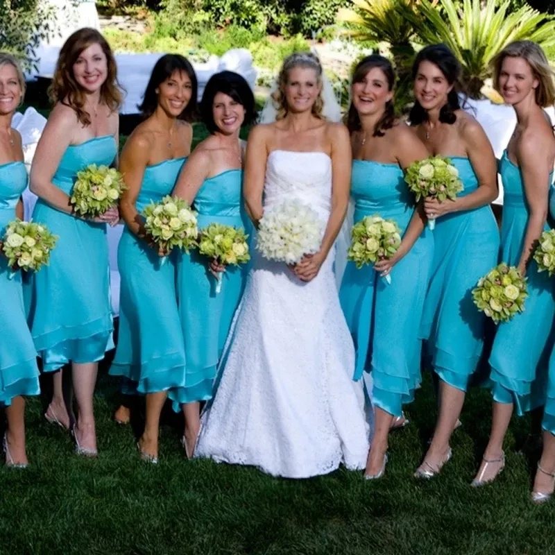 Aqua Blue Short Chiffon Bridesmaid Dresses A Line Junior Homecoming Wedding Guest Party Gowns Country Maid Of Honor Dress Available Now