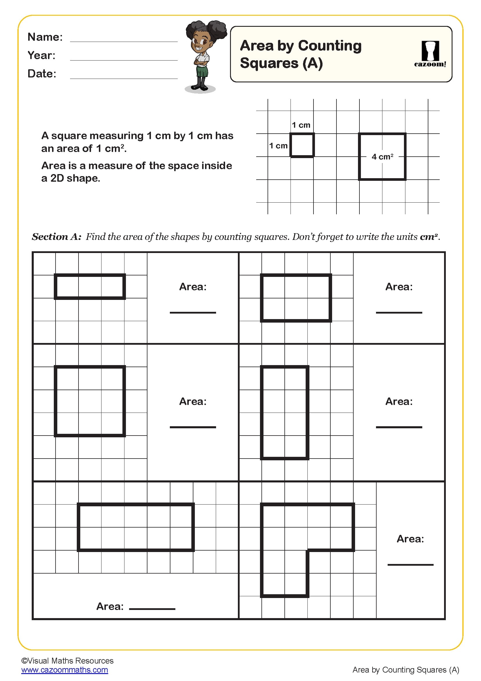 Area By Counting Squares A Worksheet PDF Printable Measurement Worksheets